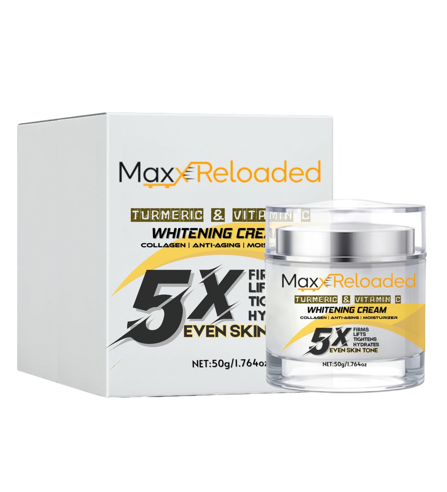 MaxxReloaded 5X Whitening Cream with Turmeric & Vitamin C Anti-Aging Moisturizer with Collagen Firms Lifts Tightens & Evens Skin Tone 1.76 fl Oz - Buy Online on GoSupps.com