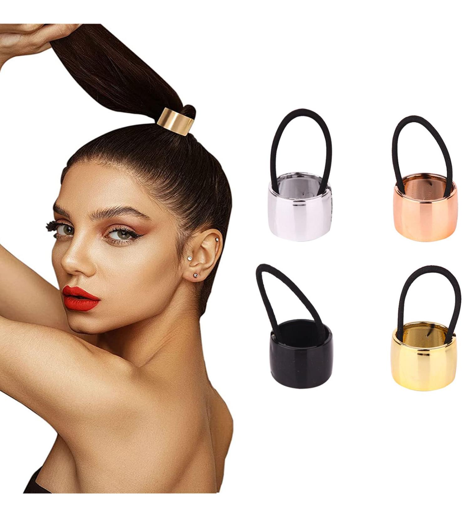 4 PCS Glitter Hair Cuff Elastic Scrunchies - Gothic Punk Hair Ties for Women Girls (Gold, Silver, Rose Gold, Black) - Buy Online on GoSupps.com