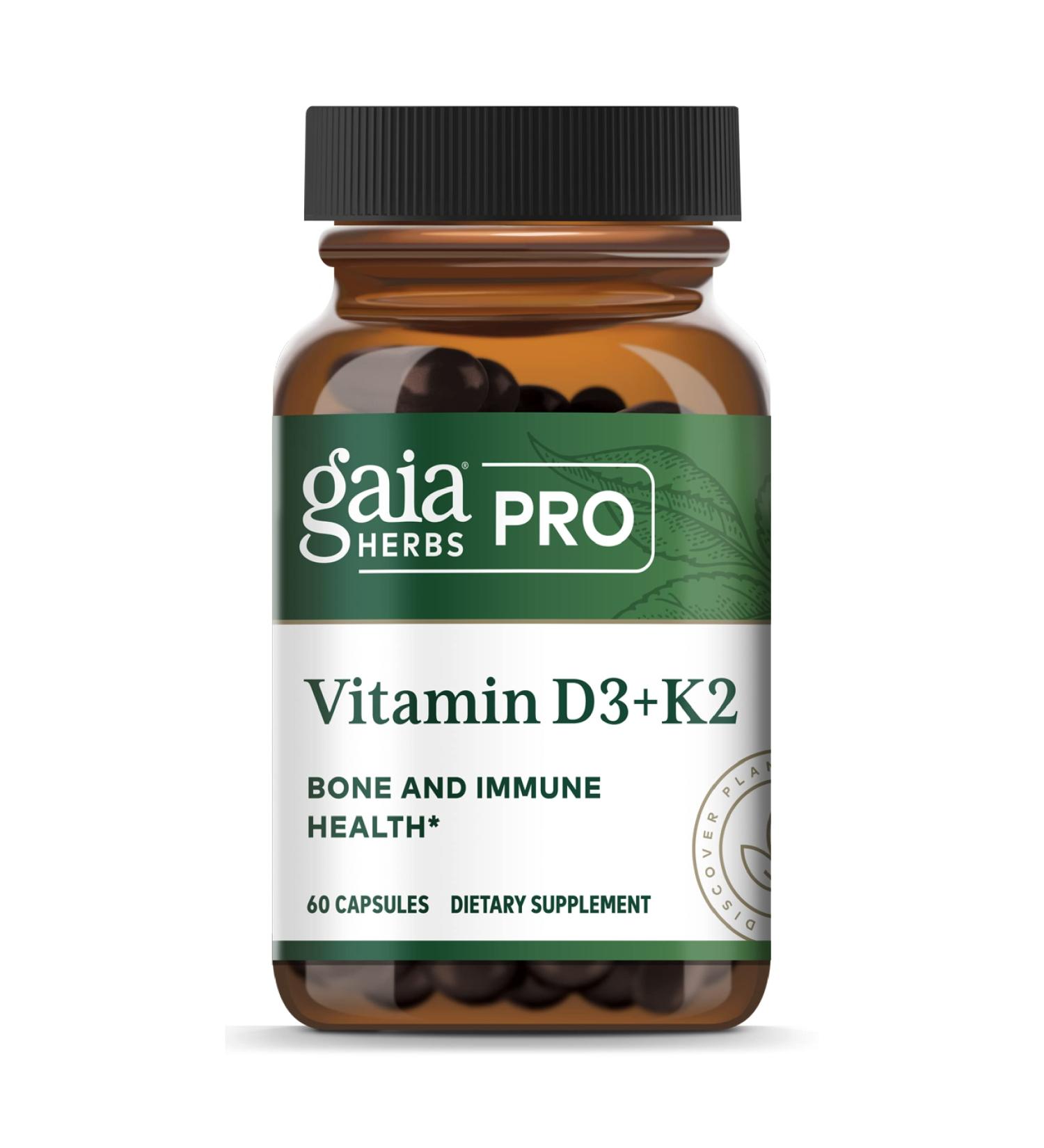 Gaia PRO Vitamin D3+K2 - Bone Health & Immune Support - 60 Capsules - Buy Online on GoSupps.com
