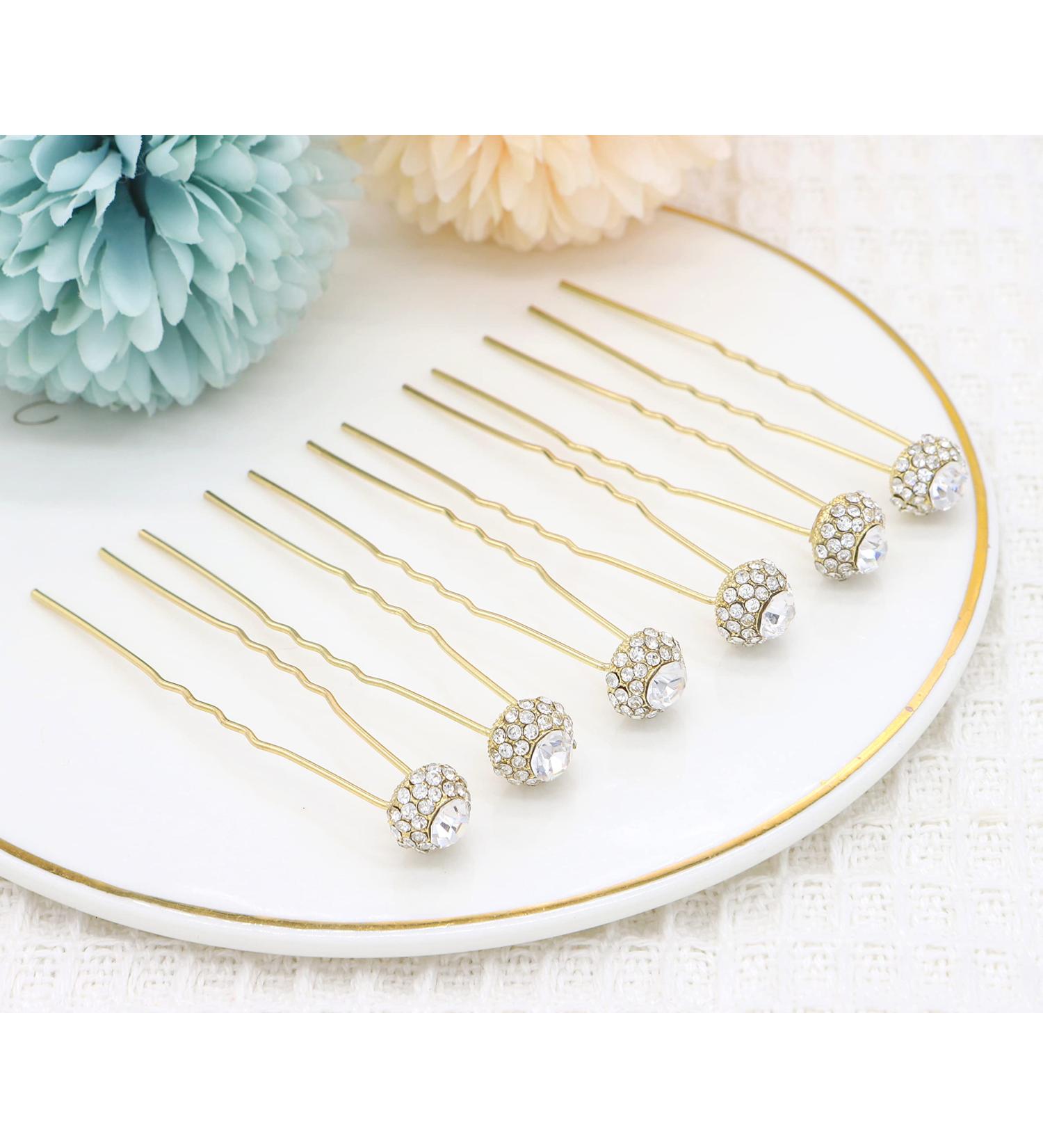 Ammei Bridal Hair Pins Set - 6 Gold Bobby Pins with Sparkly Rhinestone for Wedding Parties - Buy Online on GoSupps.com