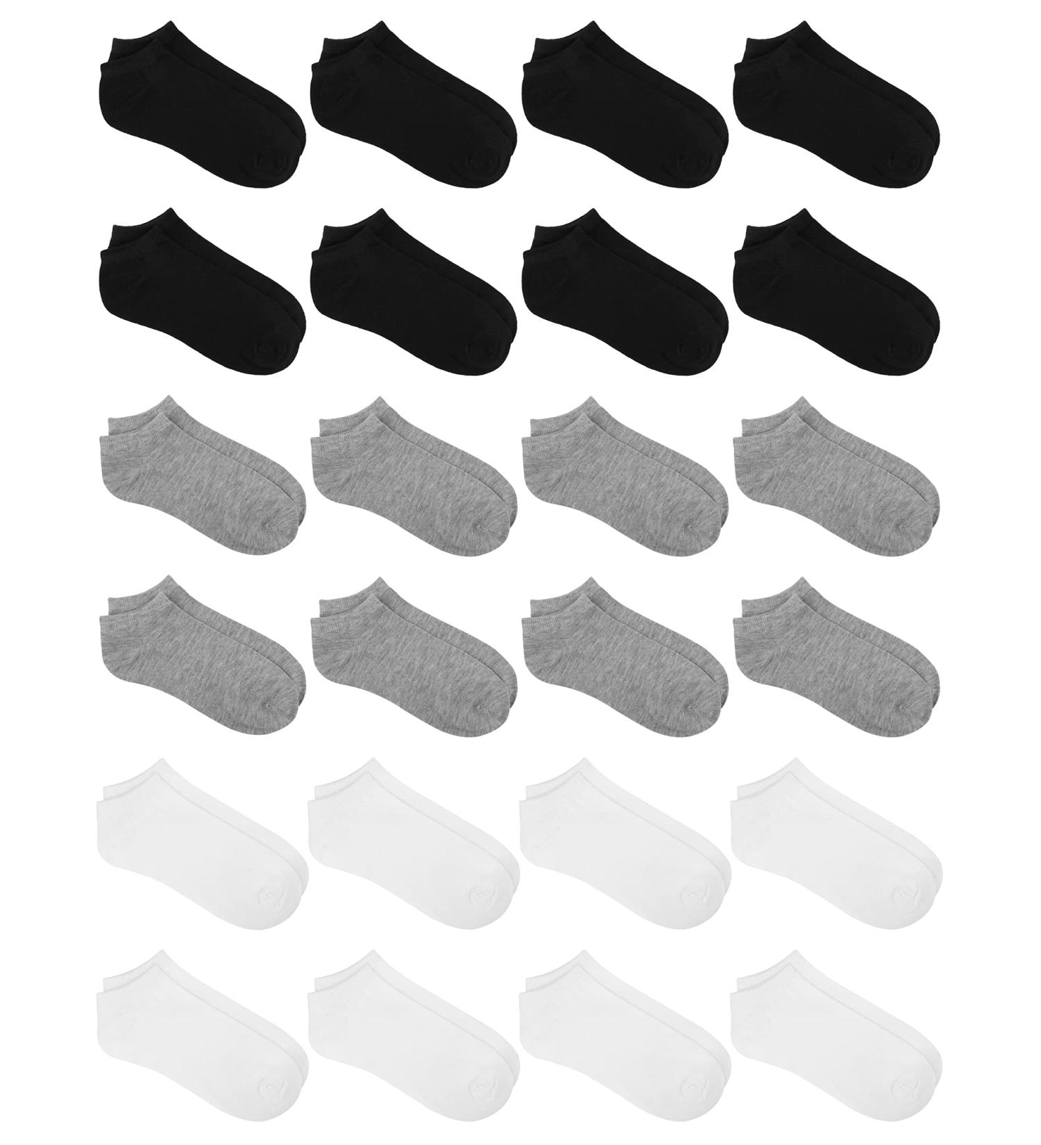 URATOT 24 Pairs Kids' Low Cut Half Cushion Athletic Ankle Socks 6-8 Years - Black White Grey - Buy Online on GoSupps.com