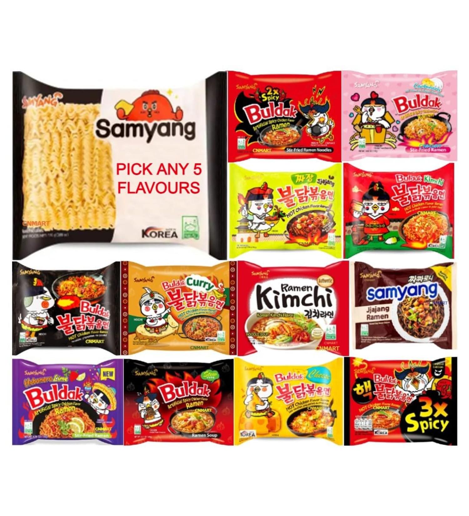 Samyang Hot Chicken Buldak Ramen Noodles Choose Any 5 Flavours to Customise (Pack of 10) - Buy Online on GoSupps.com