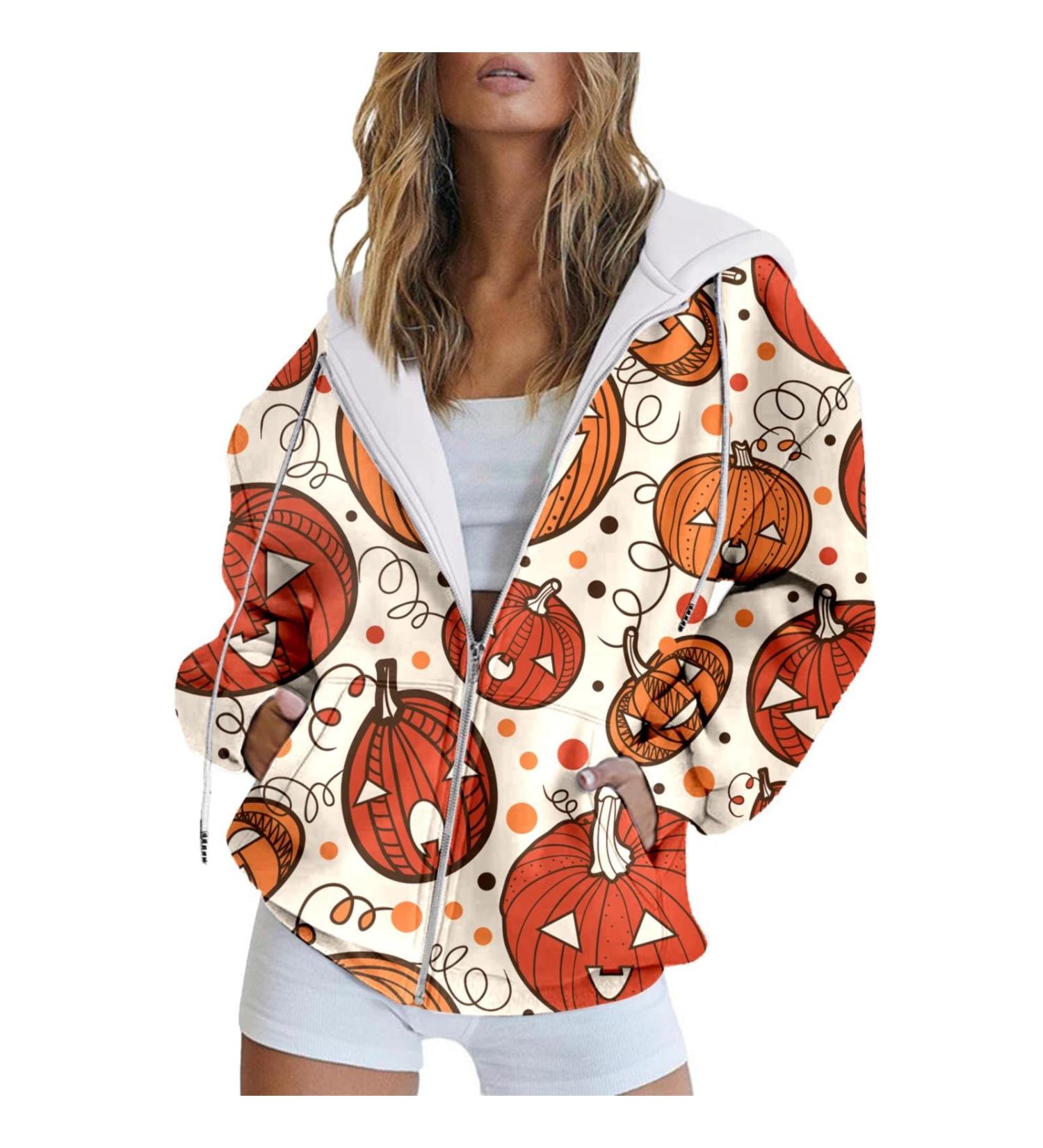Halloween Costumes Autumn Fashion Pumpkin Bat Hooded Sweatshirt Long Sleeve Pocket Zipper Hoodies Women with N 3X-Large - Buy Online on GoSupps.com