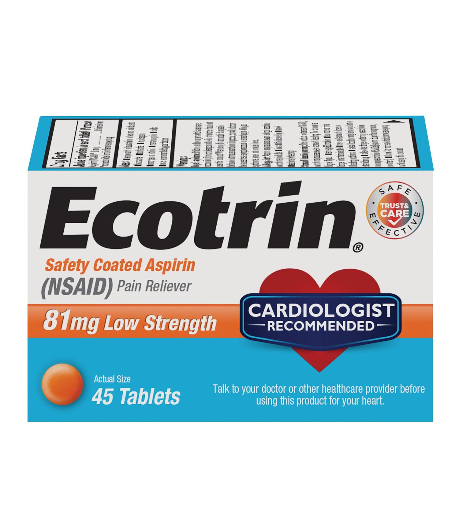 Ecotrin Enteric Aspirin Low Strength 81 mg Tablets - 45 ct - Buy Online on GoSupps.com