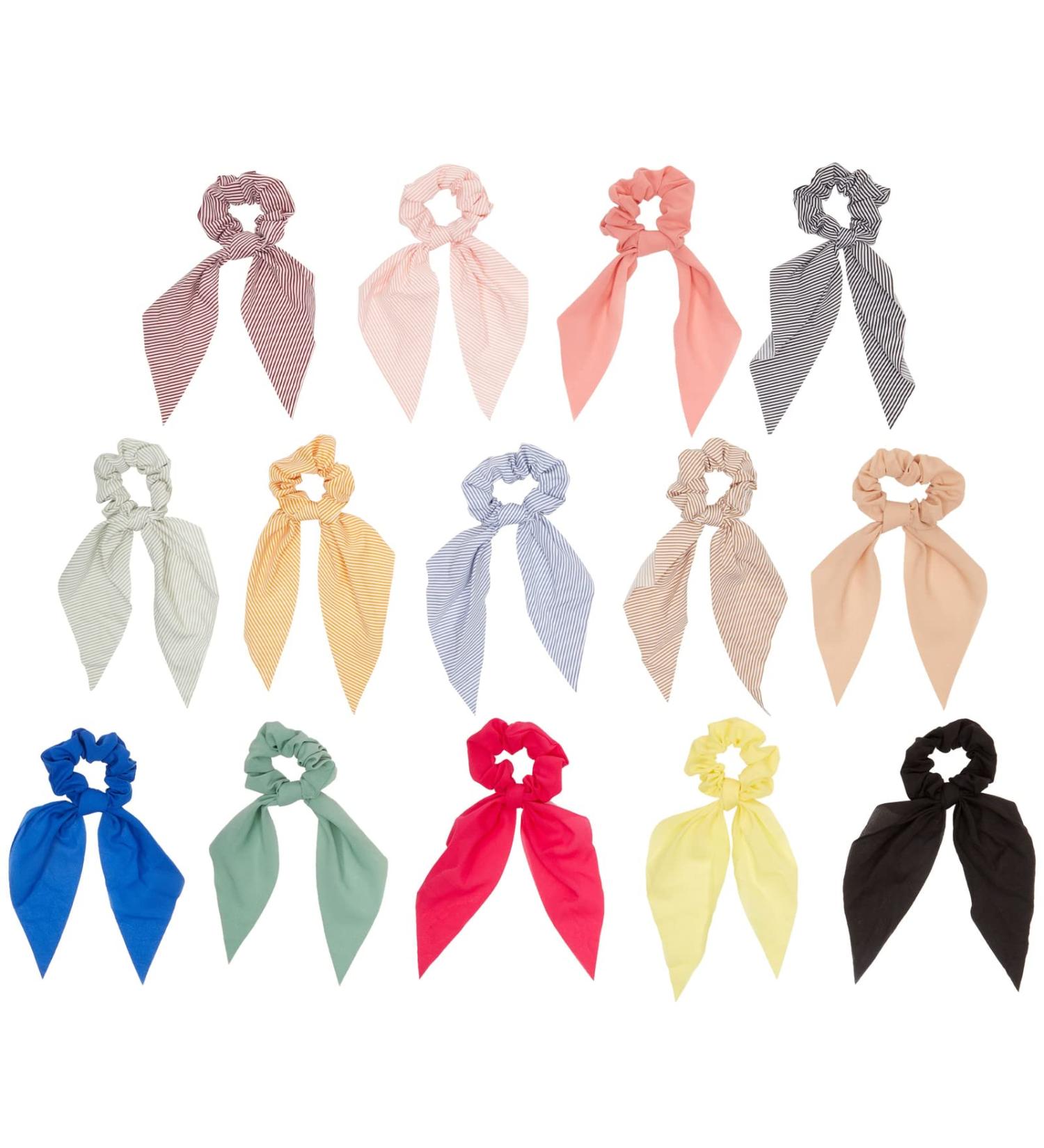 Chiffon Scarf Hair Scrunchies 14 Pack - 7 Striped 7 Solid - Women's Stylist Accessories - Buy Online on GoSupps.com