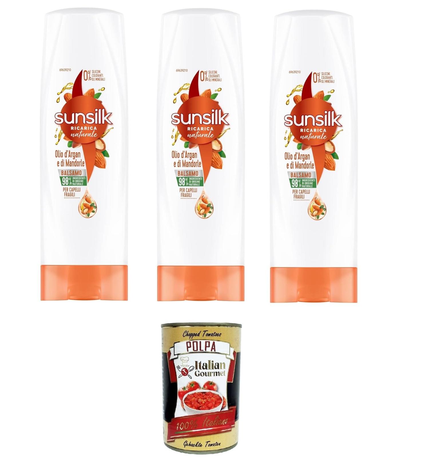  Italian Gourmet E.R. Sunsilk Argan & Almond Oil Conditioner for Brittle and Damaged Hair With Organic Argan Oil & Almond Oil 3 x 200ml + Italian Gourmet Polpa 400g - Buy Online on GoSupps.com