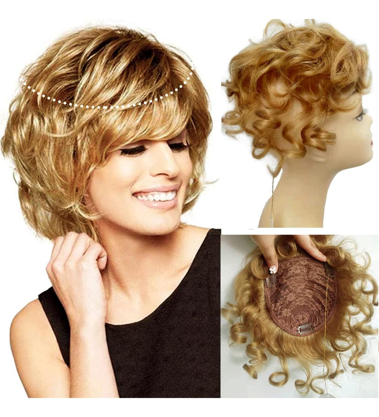 EREE HAIR 10Inch Short Curly Hair Topper Clip in Hair Topper Top Hairpieces Topper Human Hair Extensions Wiglet Topper Hair Piece for Women with Thinning Hair Strawberry Blonde Color - Buy Online on GoSupps.com