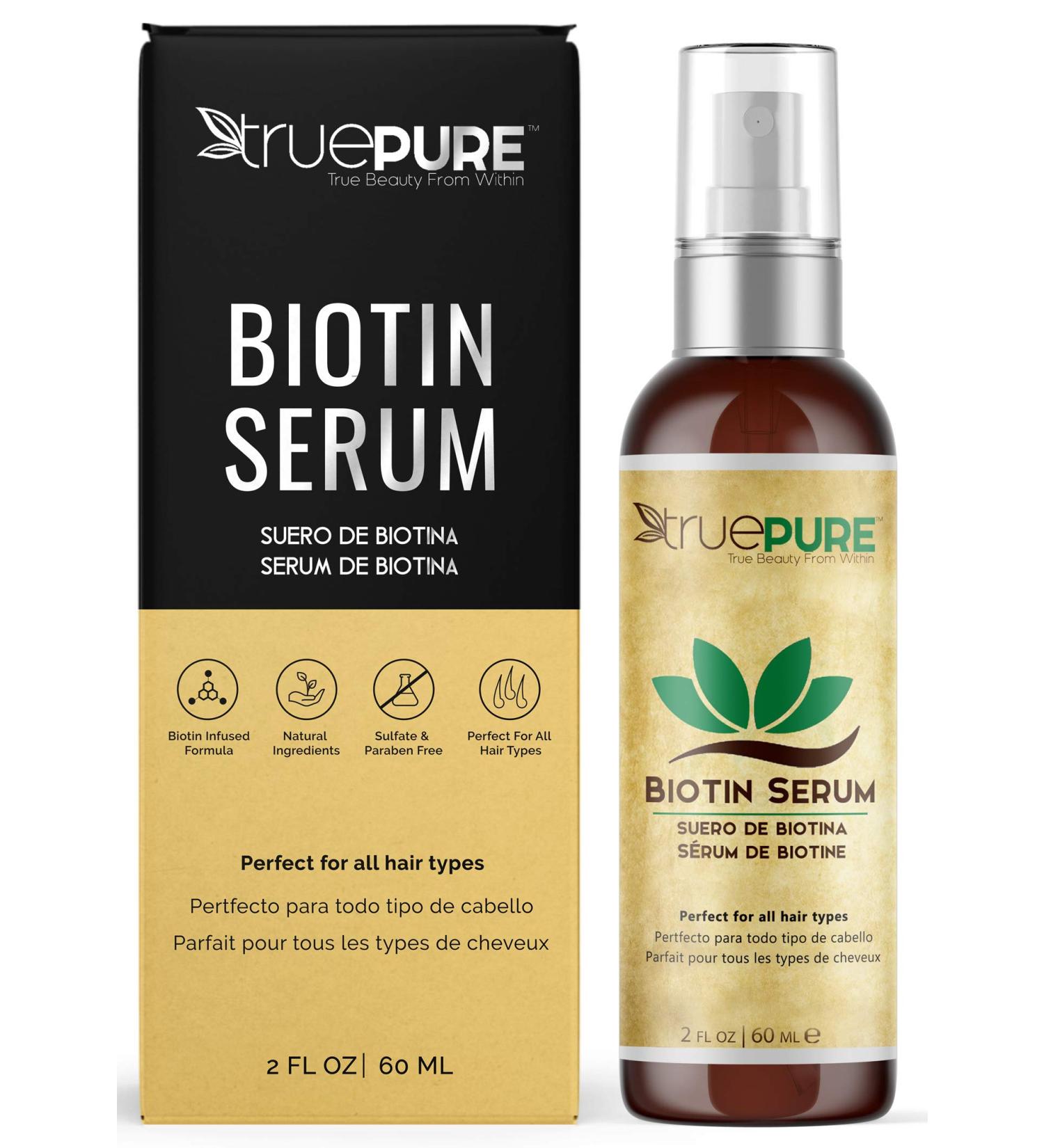 Biotin Hair Growth Serum Spray for Fine & Thinning Hair - TruePure 2oz DHT Blocking Formula - Fragrance & Sulfate Free - Buy Online on GoSupps.com