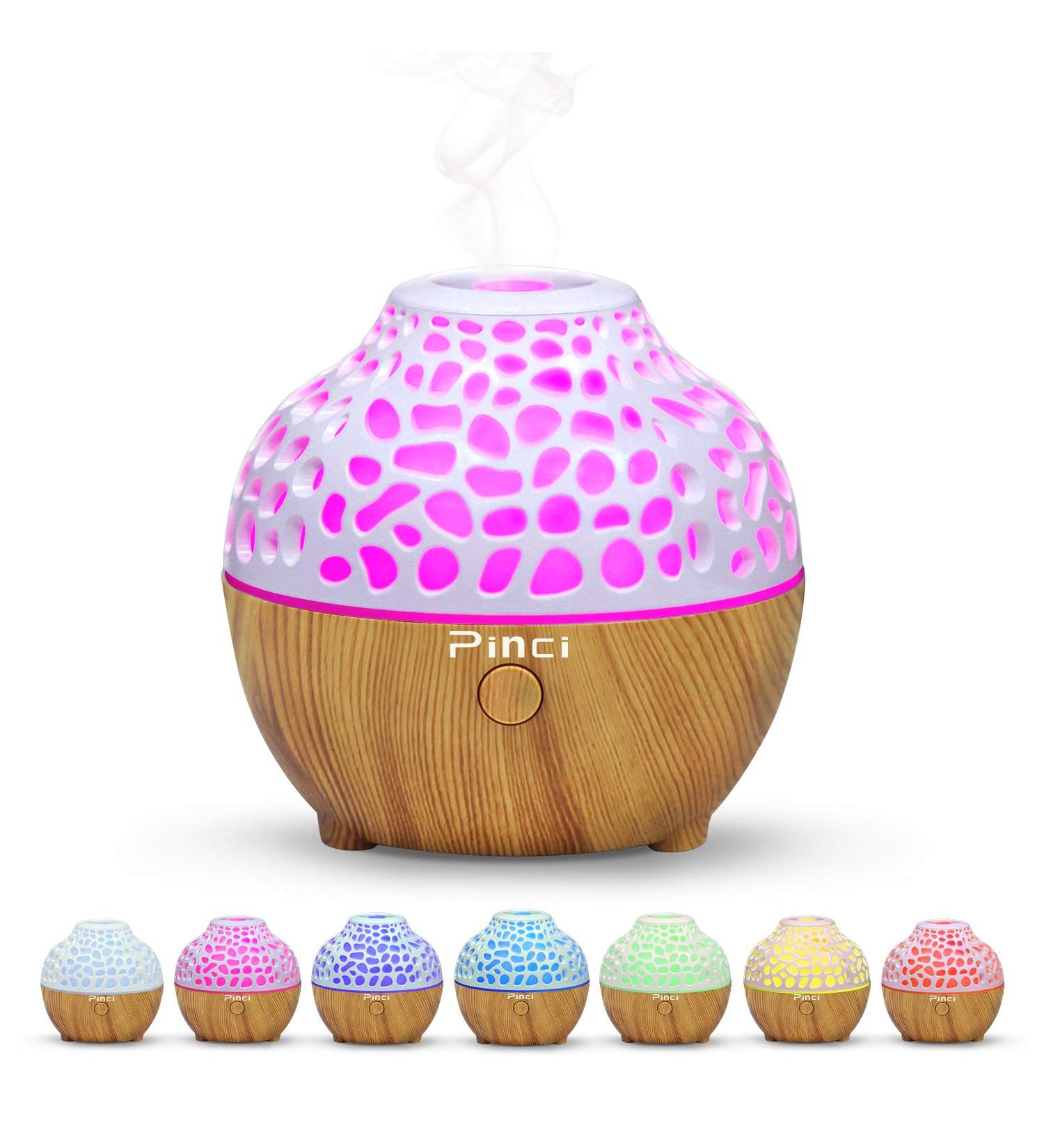Pinci 60ml Portable Mini Essential Oil Diffuser with 7 LED Light Colors - Cool Mist Vaporizer for Home, Office, and Travel - Waterless Auto Shut-Off - White+Light Wood Design - Buy Online on GoSupps.com