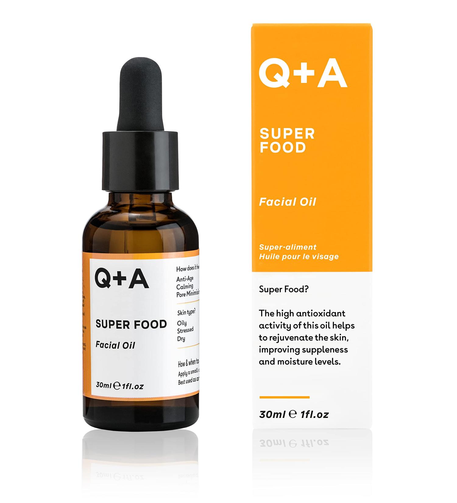 Q+A Superfood Facial Oil | Complexion-Boosting Blend with Vitamin A C E & F | Antioxidant-Rich Berries & Jojoba Seed Oil | 100% Natural | 30ml - Buy Online on GoSupps.com