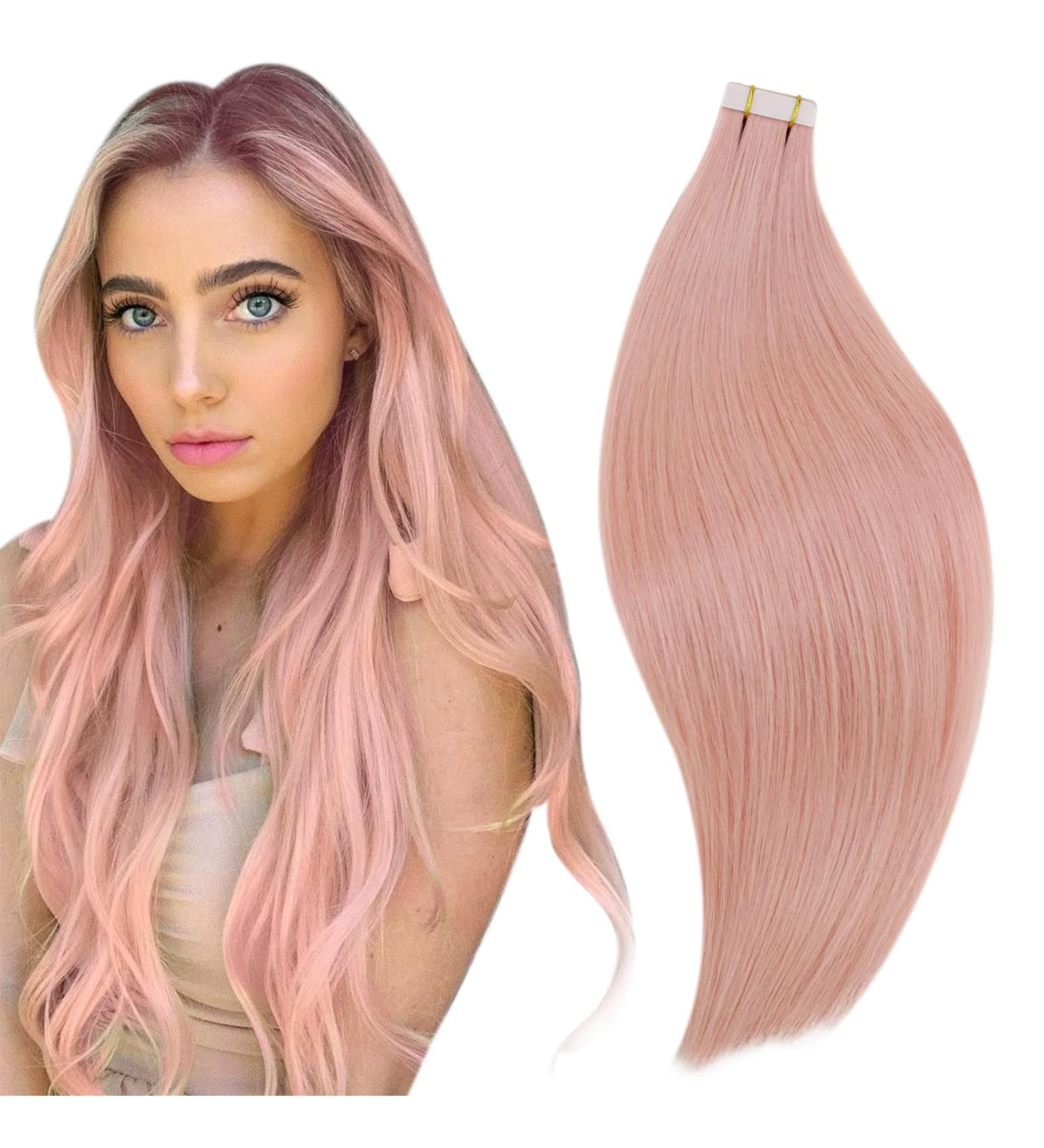 RUNATURE Pink Tape in Human Hair Extensions - 14 Inch 20 Gram Real Colored Tape Hair #Pink - Buy Online on GoSupps.com