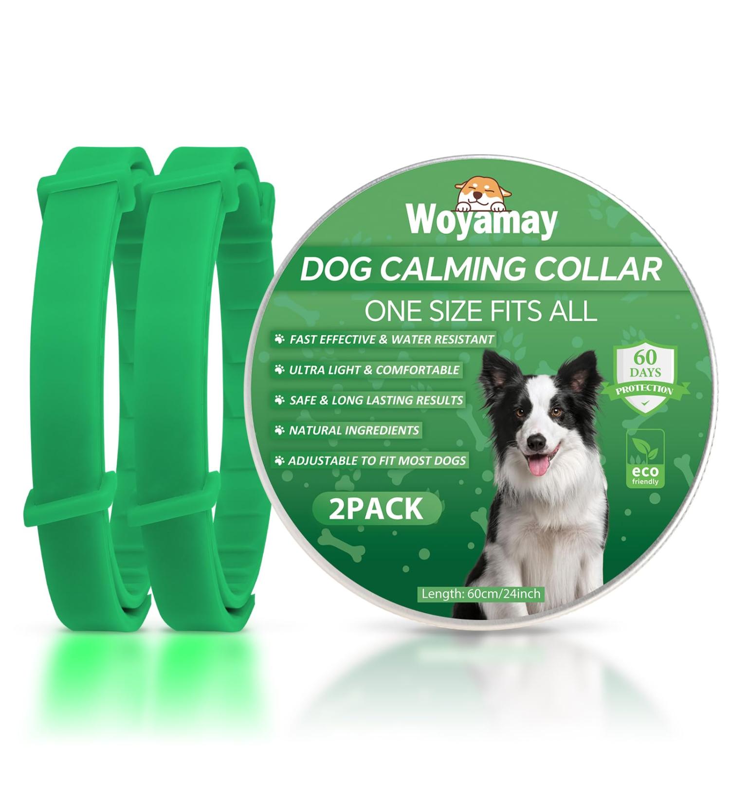 Woyamay Calm Collar for Dogs | Adjustable Luminous Stress Relief Collar with Pheromones | Natural Calming Solution for All Dog Sizes - 2 Pieces (Green) - Buy Online on GoSupps.com