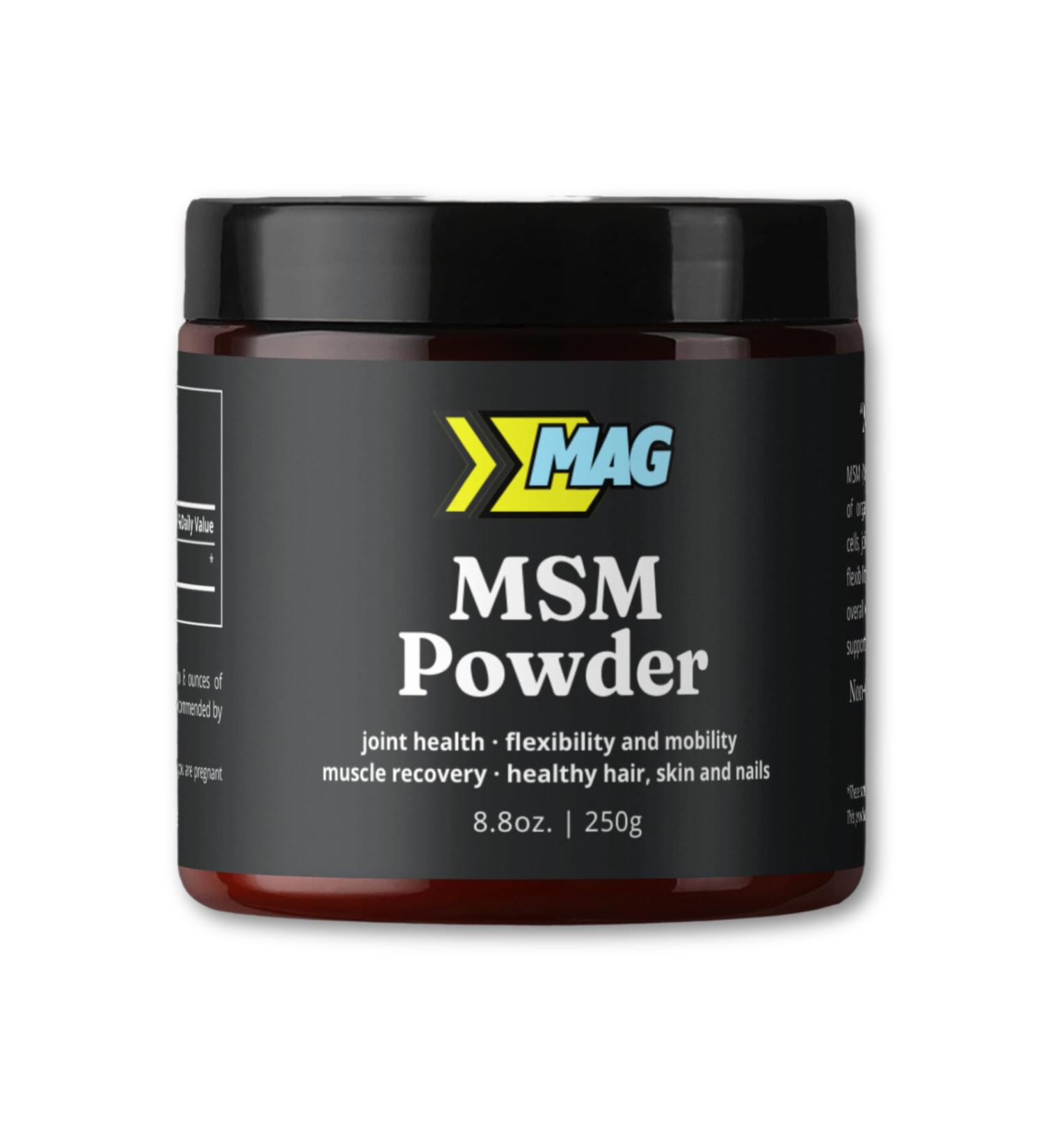 MAG Recovery MSM Powder - 100% Organic Sulfur Crystals for Joint Support Muscle Recovery Skin Health Nail & Hair Growth - Lab Tested - 83 Servings (250g) - Buy Online on GoSupps.com