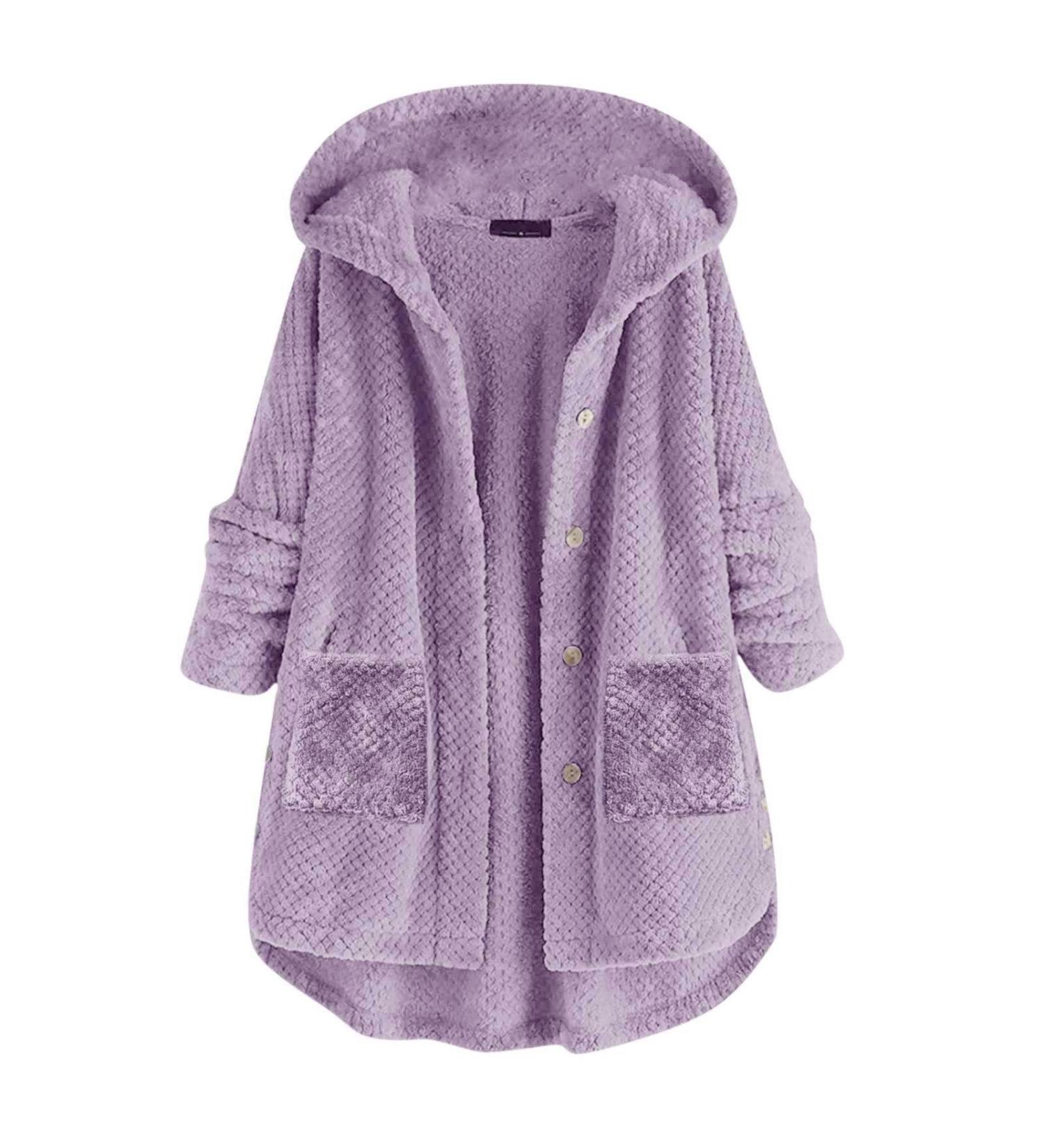 Shop Hanxiulin Oversized Plush Jacket for Women | Warm Fleece Hoodie - Autumn Outdoor Coat in Purple - Buy Online on GoSupps.com