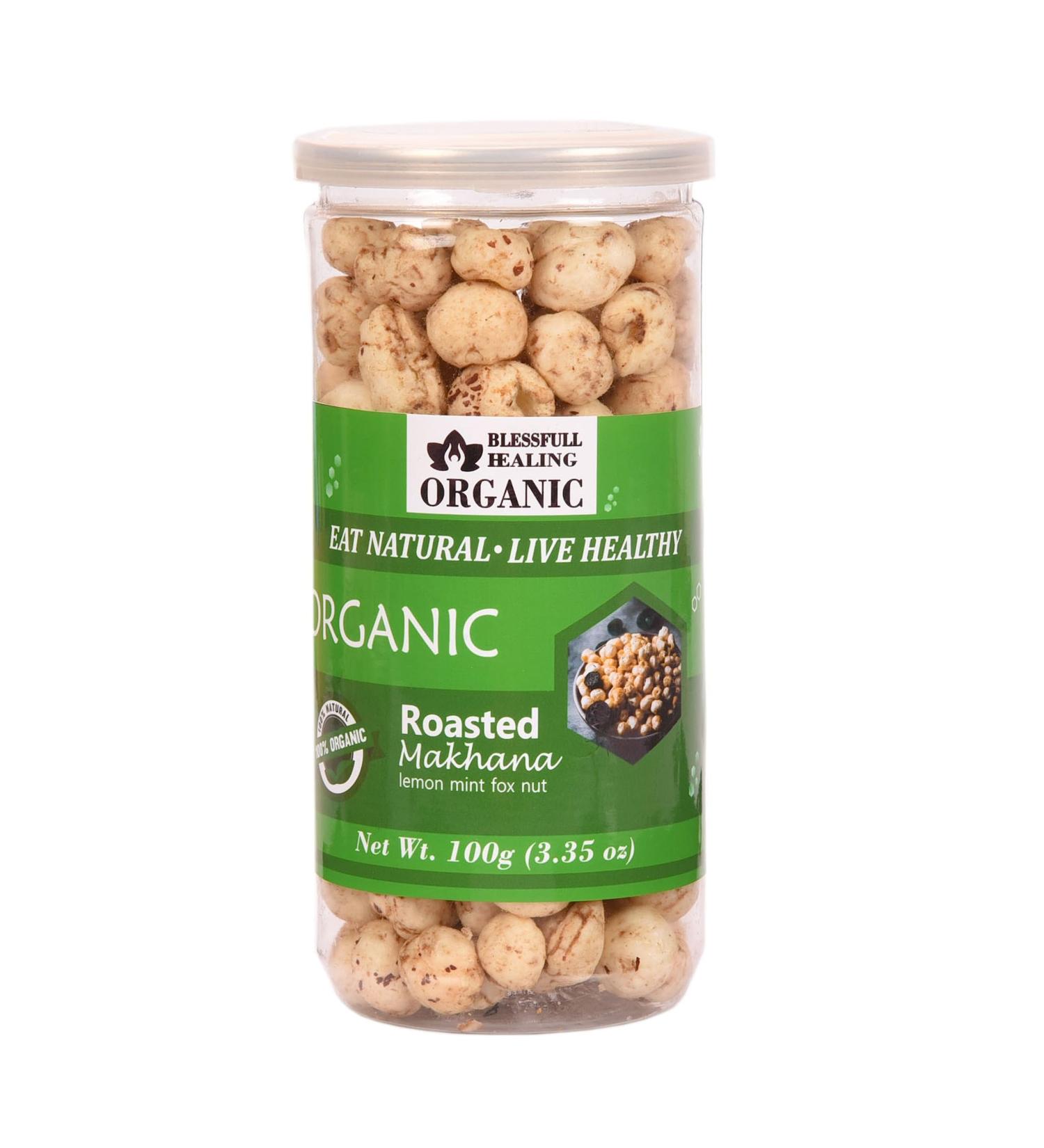 Buy Blessfull Healing Organic Makhana | Roasted Lemon Mint Flavor - 100g | International Shipping Available - Buy Online on GoSupps.com