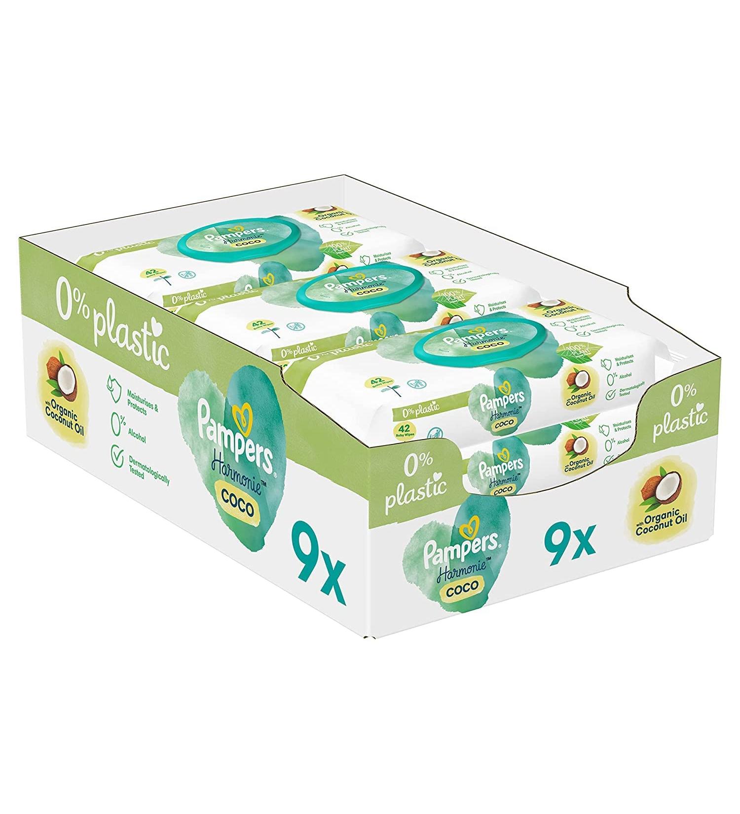 Pampers Harmonie Coco Baby Wet Tights 378 towels (9 x 42) with coconut oil moisturizing & protecting 378 pieces (1 -pack)