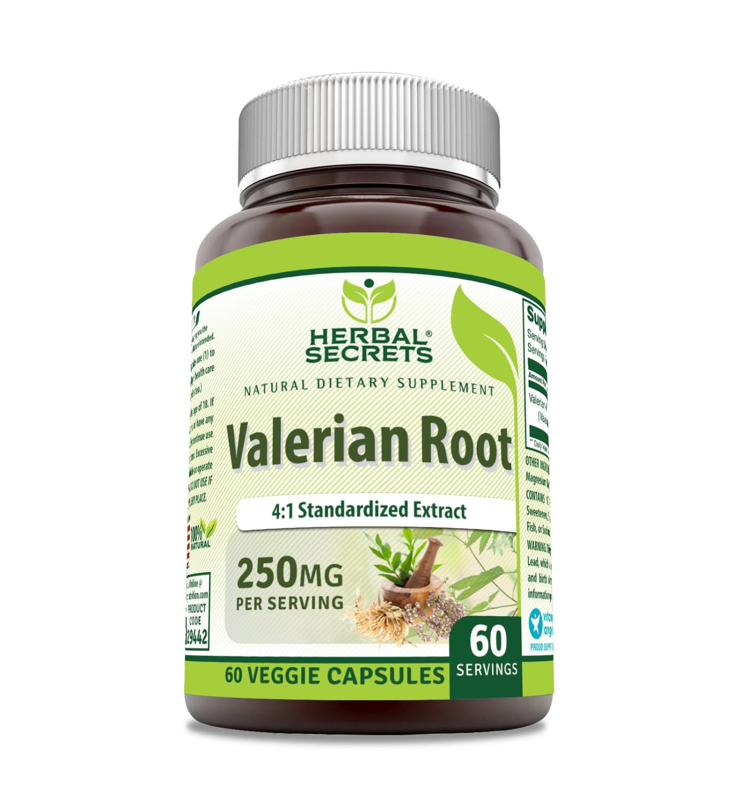 Herbal Secrets Valerian Root Extract 4:1 250 Mg 60 Veggie Capsules Supplement | Non-GMO | Gluten Free | Made in USA