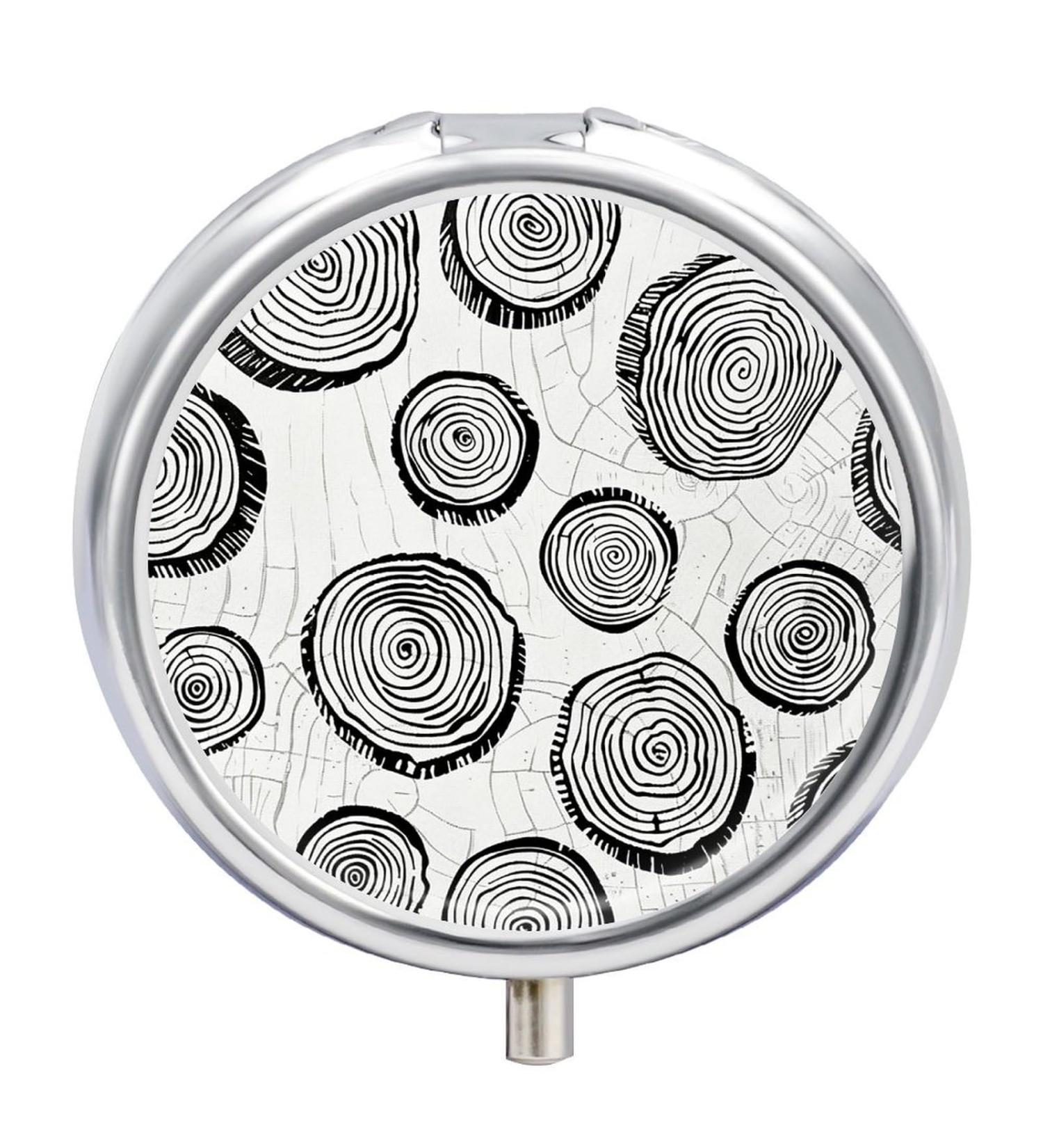 Portable 3 Compartment Pill Box - Travel Pill Organizer with Wood Ring Pattern - Small Round Pill Case for Purse & Pocket - Buy Online on GoSupps.com