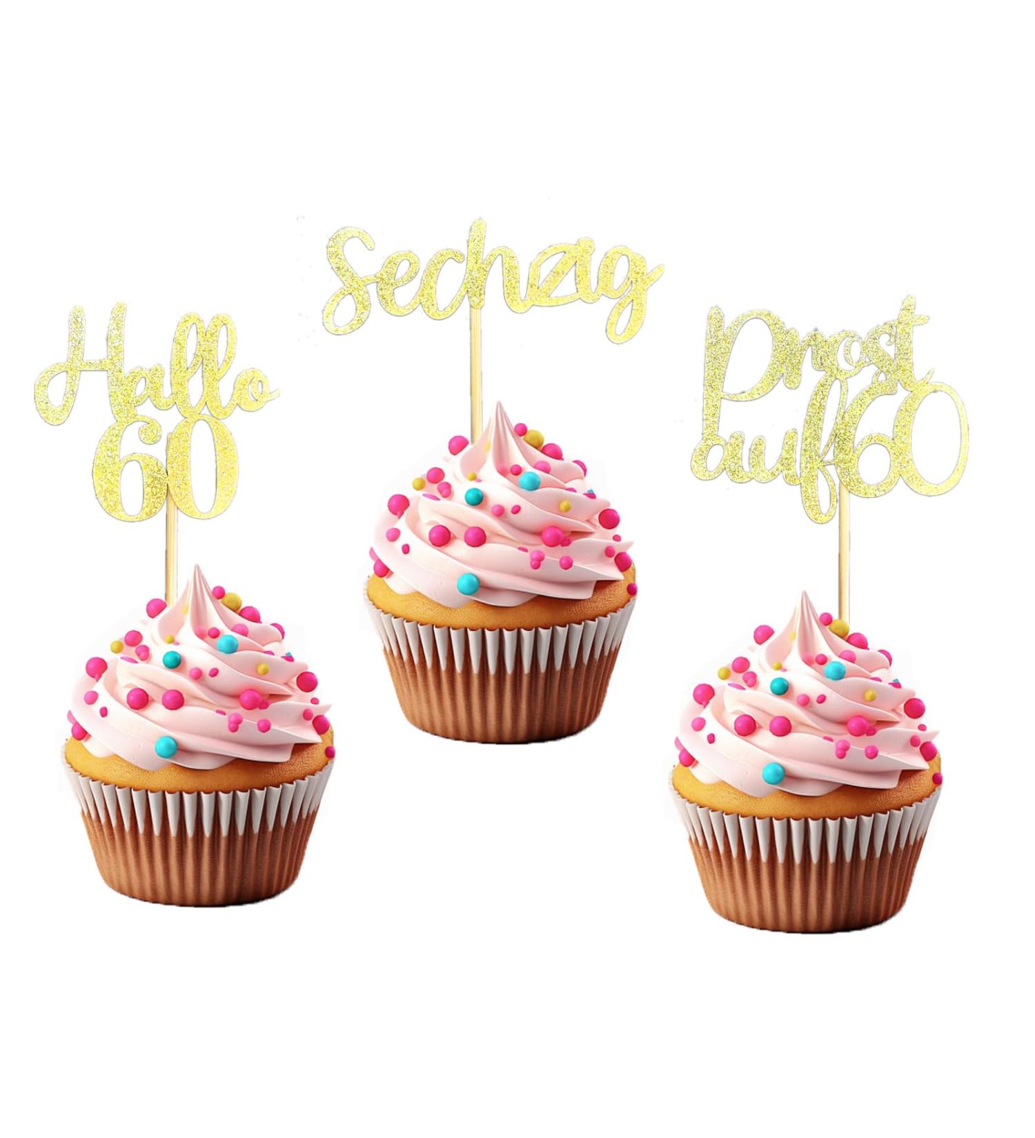 LOINFE Cupcake Toppers Pack of 24 Birthday Cake Toppers Cake Toppers Birthday 60th Gold Cake Toppers for Wedding Birthday Party Cake Decorations - Buy Online on GoSupps.com