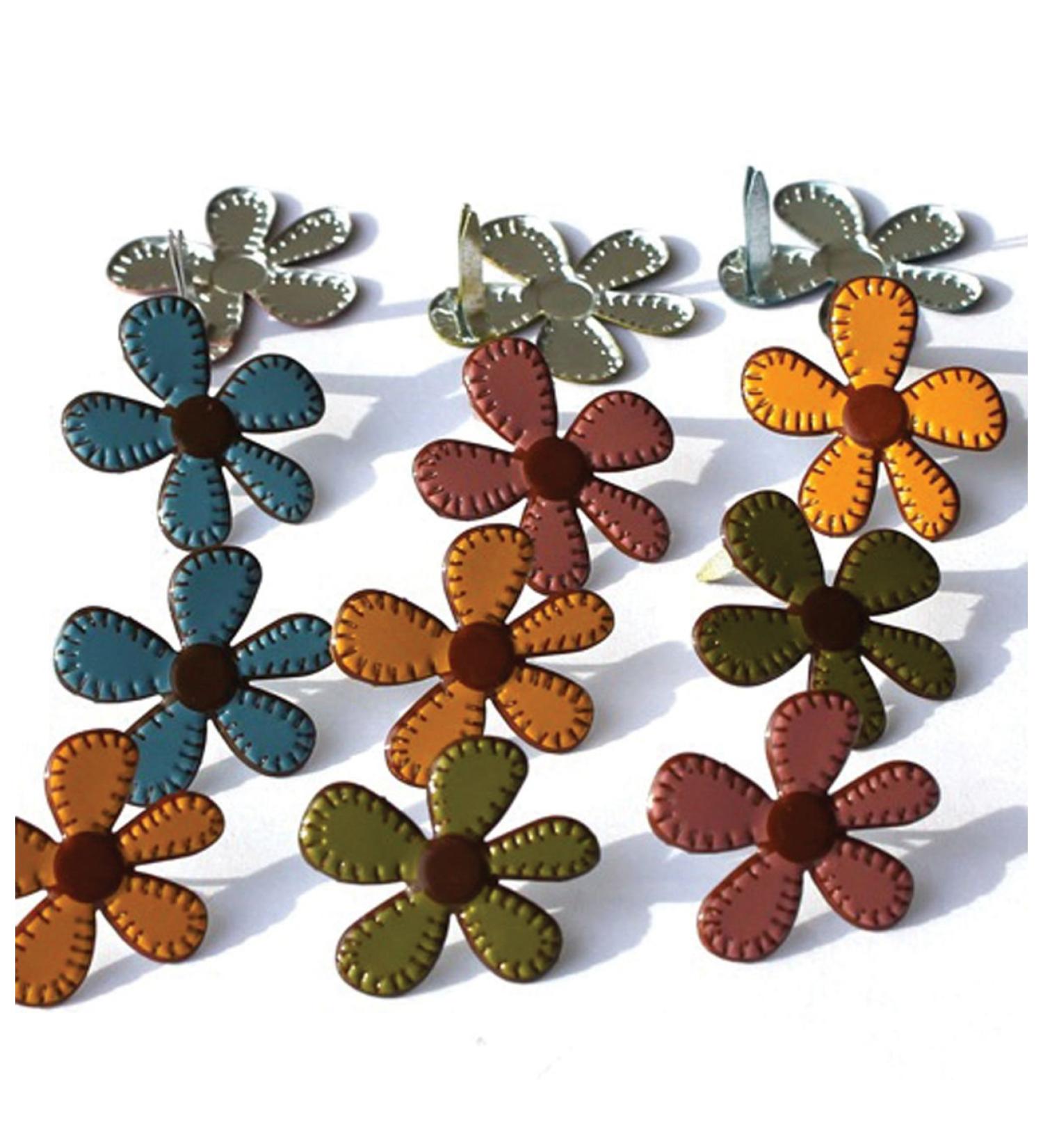 Eyelet Outlet Shape Brads 12/Pkg-Stitched Flowers-Fall  Multi