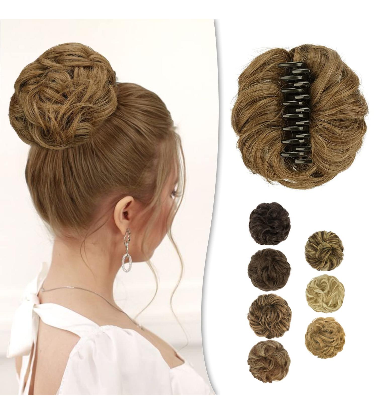 BARSDAR Claw Clip Messy Bun Hairpiece | Synthetic Hair Scrunchie Extension | Sandy Blonde/Caramel Brown | Updo Donut Chignon - Buy Online on GoSupps.com