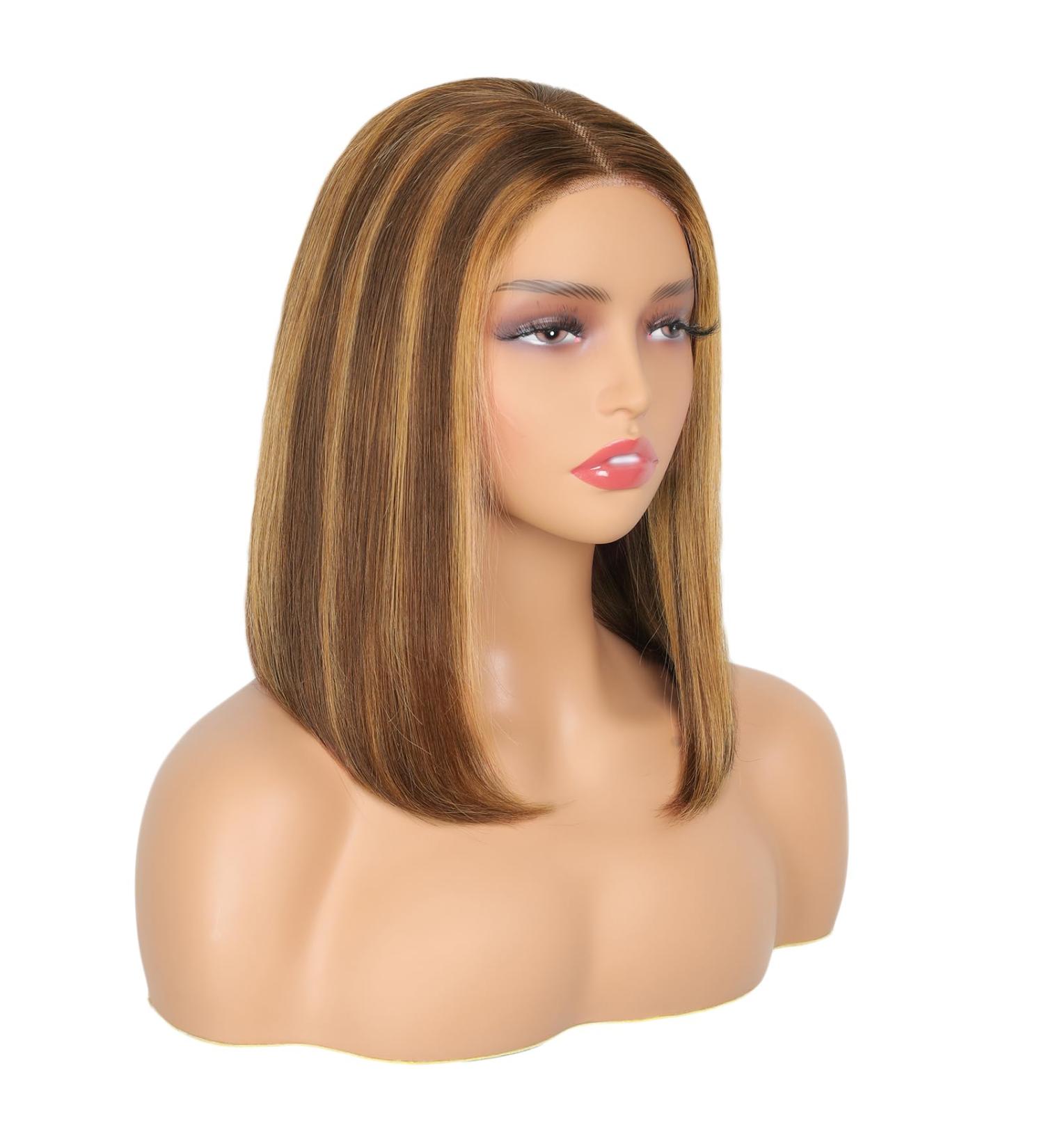 Buy Wear and Go Glueless Wig - Pre-Cut Lace Natural Hairline 4/27 Bob Straight Human Wig for Black Women | Beginner Friendly 180% Density 12 Inch - Buy Online on GoSupps.com