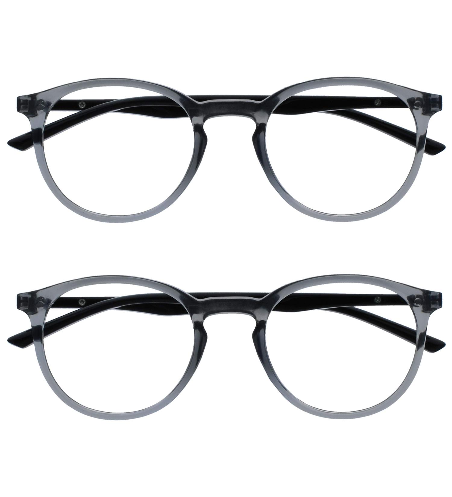 Opulize Met Reading Glasses 2 Pack - Slim Round Frame Spring Hinges Scratch-Resistant - Unisex Gray & Black +1.50 Diopter - Buy Online on GoSupps.com
