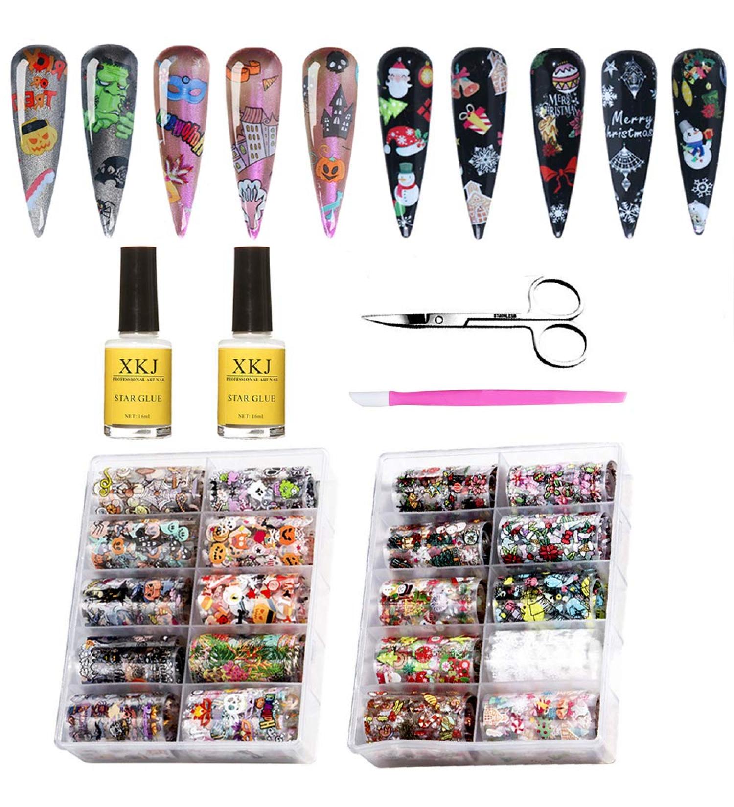 Kalolary 20 Rolls Nail Foil & Glue - Holographic Starry Sky Stars Transfer Stickers for DIY Nail Art Decoration - Buy Online on GoSupps.com
