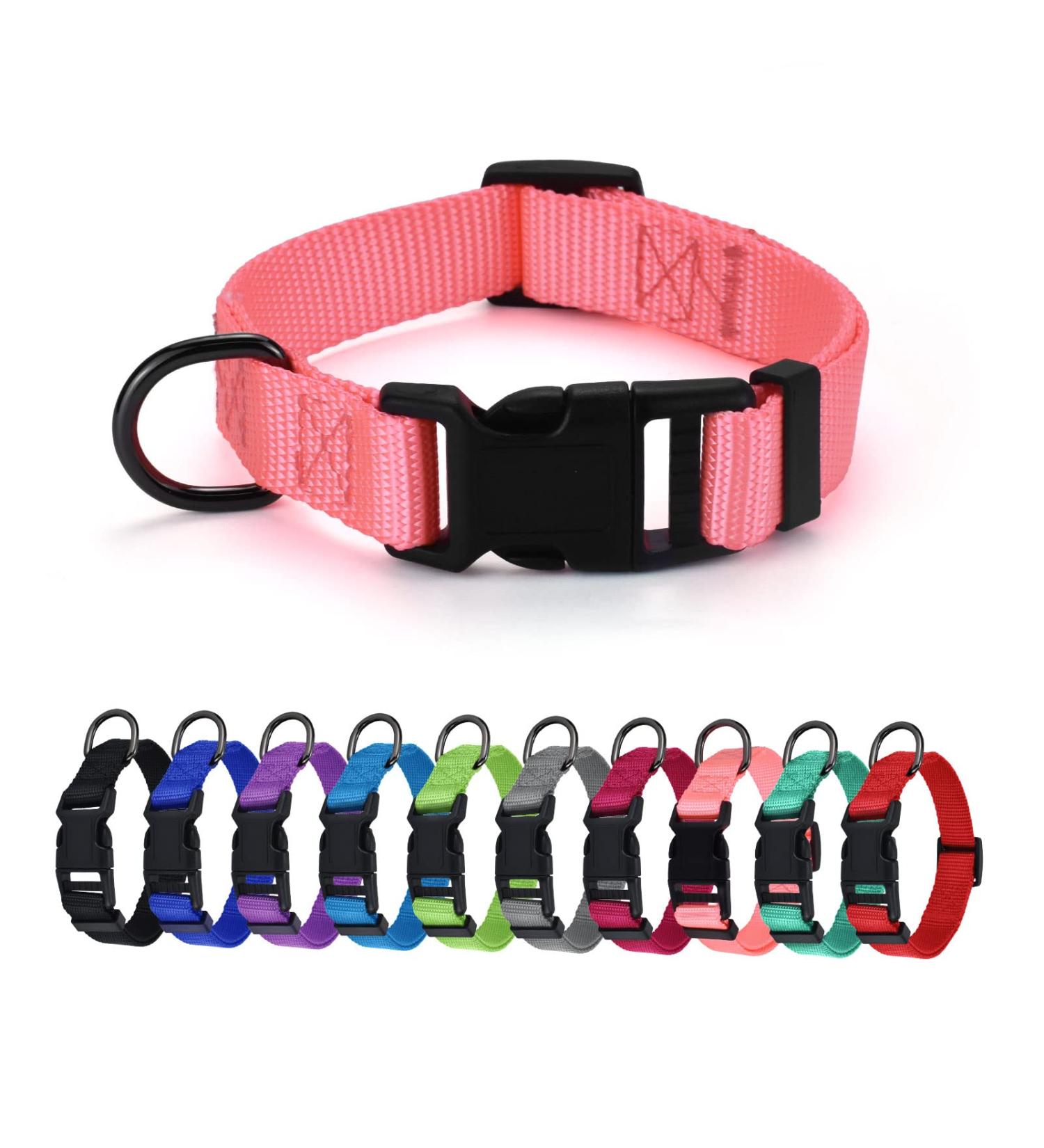 Audwud Thick Nylon Dog Collar - Adjustable Neck Band for Small Medium & Large Dogs - Baby Pink 4 Sizes Available - Buy Online on GoSupps.com