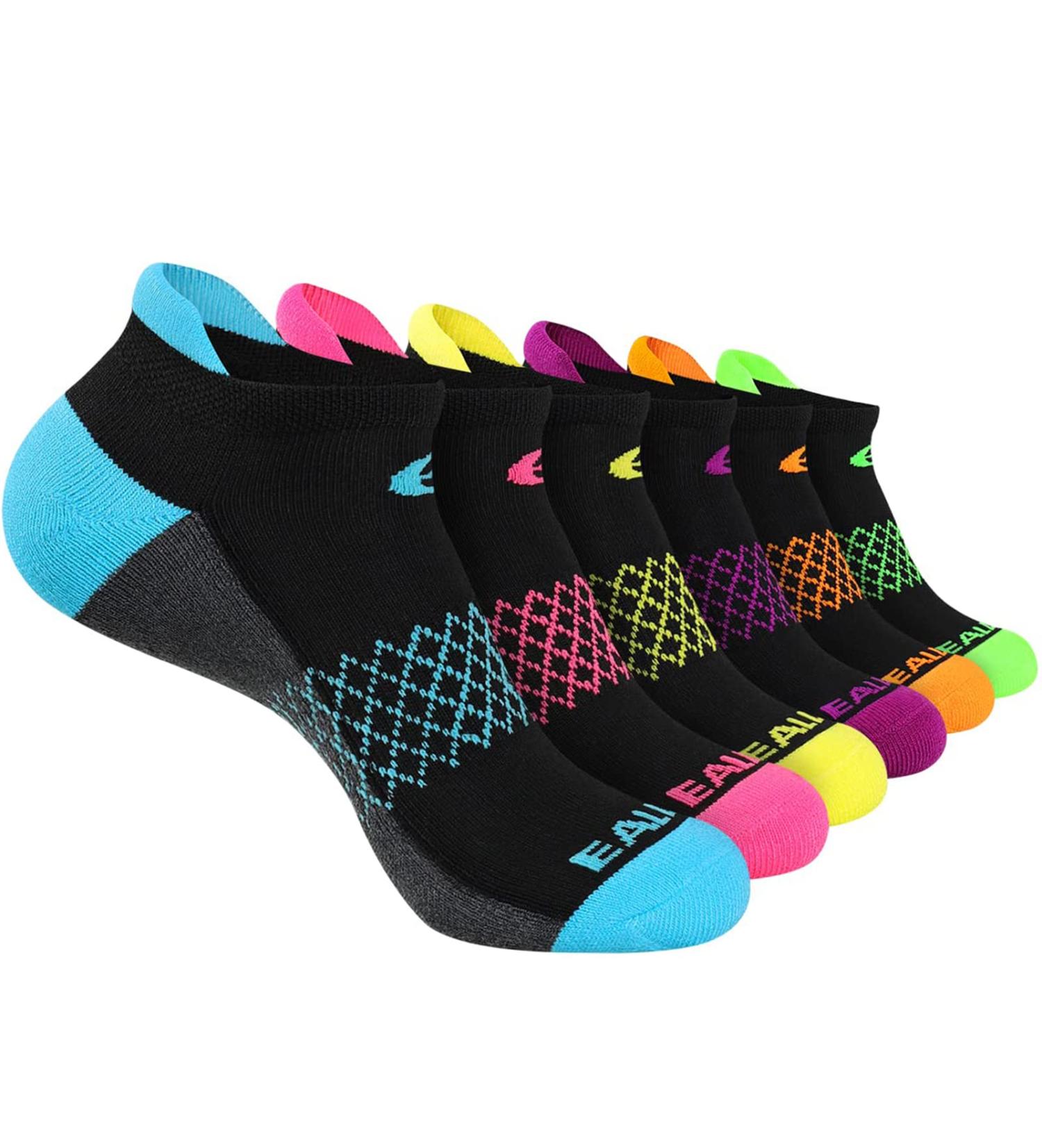 eallco Women's Ankle Socks 6-Pack | Running Athletic Cushioned Sole Socks | Black, Size 6-10 - Buy Online on GoSupps.com