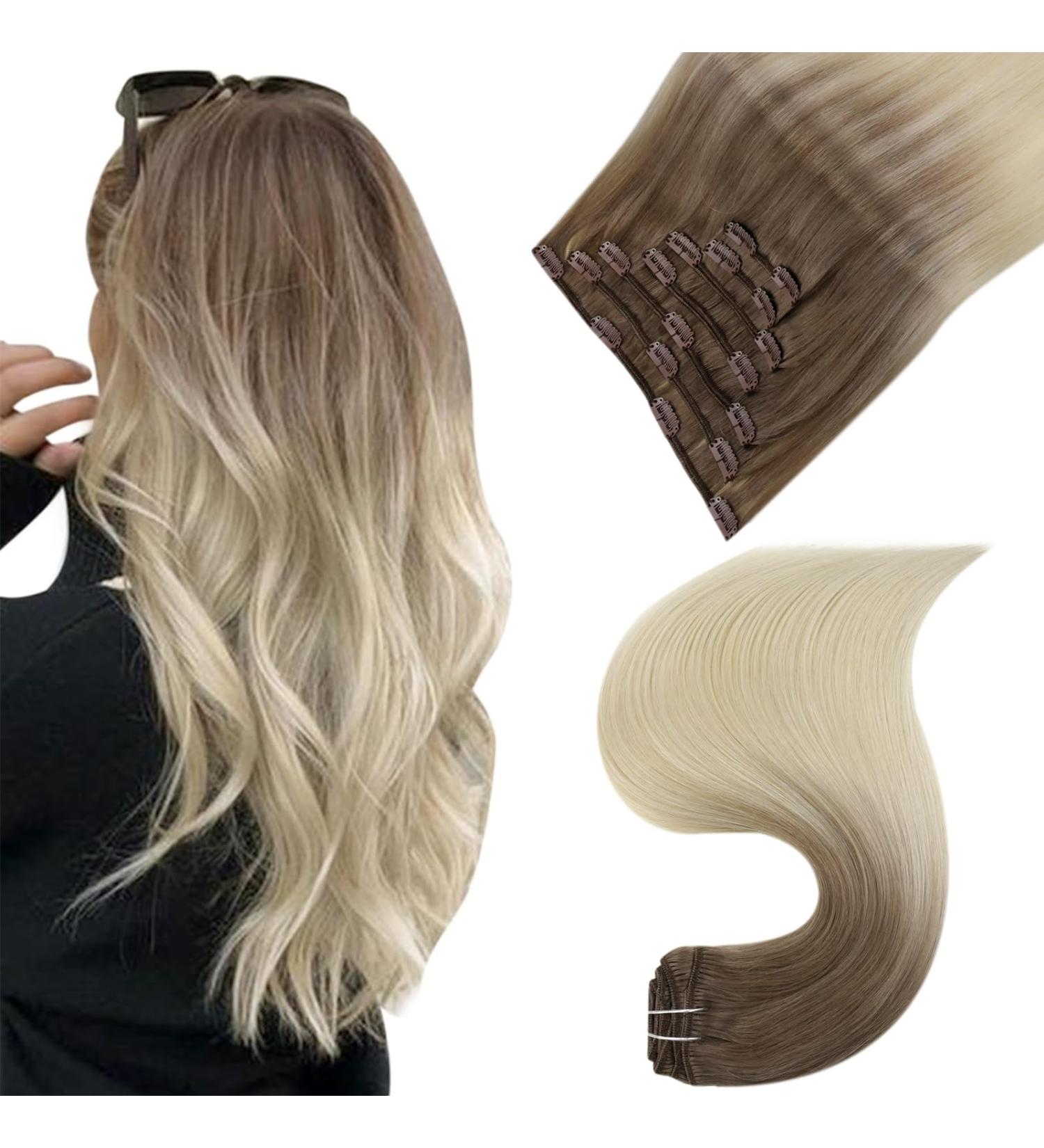 Easyouth Brown to Blonde Balayage Real Hair Clip in Extensions | Human Hair Double Weft 18 Inch 120g | 7Pcs 2-7Pcs Clip #8/60 - Buy Online on GoSupps.com
