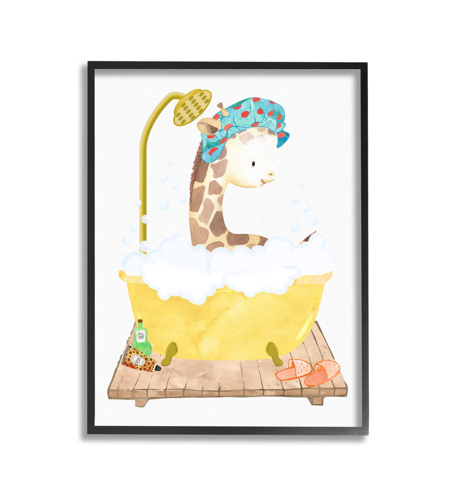 Stupell Industries Children's Giraffe Bubble Bath Wall Art - Yellow Bathroom Decor - Black Framed - Buy Online on GoSupps.com