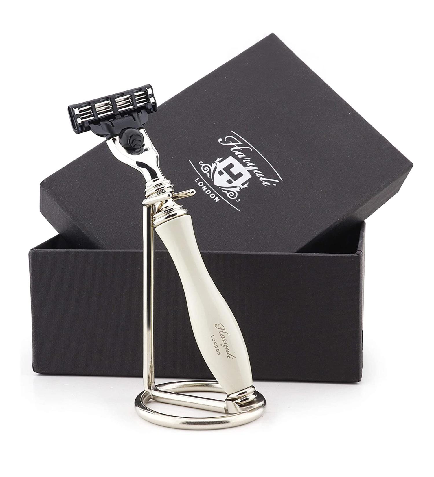 3 Edge Shaving Razor Set - Stainless Steel Stand Safety Razor for Men & Women - Perfect Beard & Mustache Shave - Buy Online on GoSupps.com