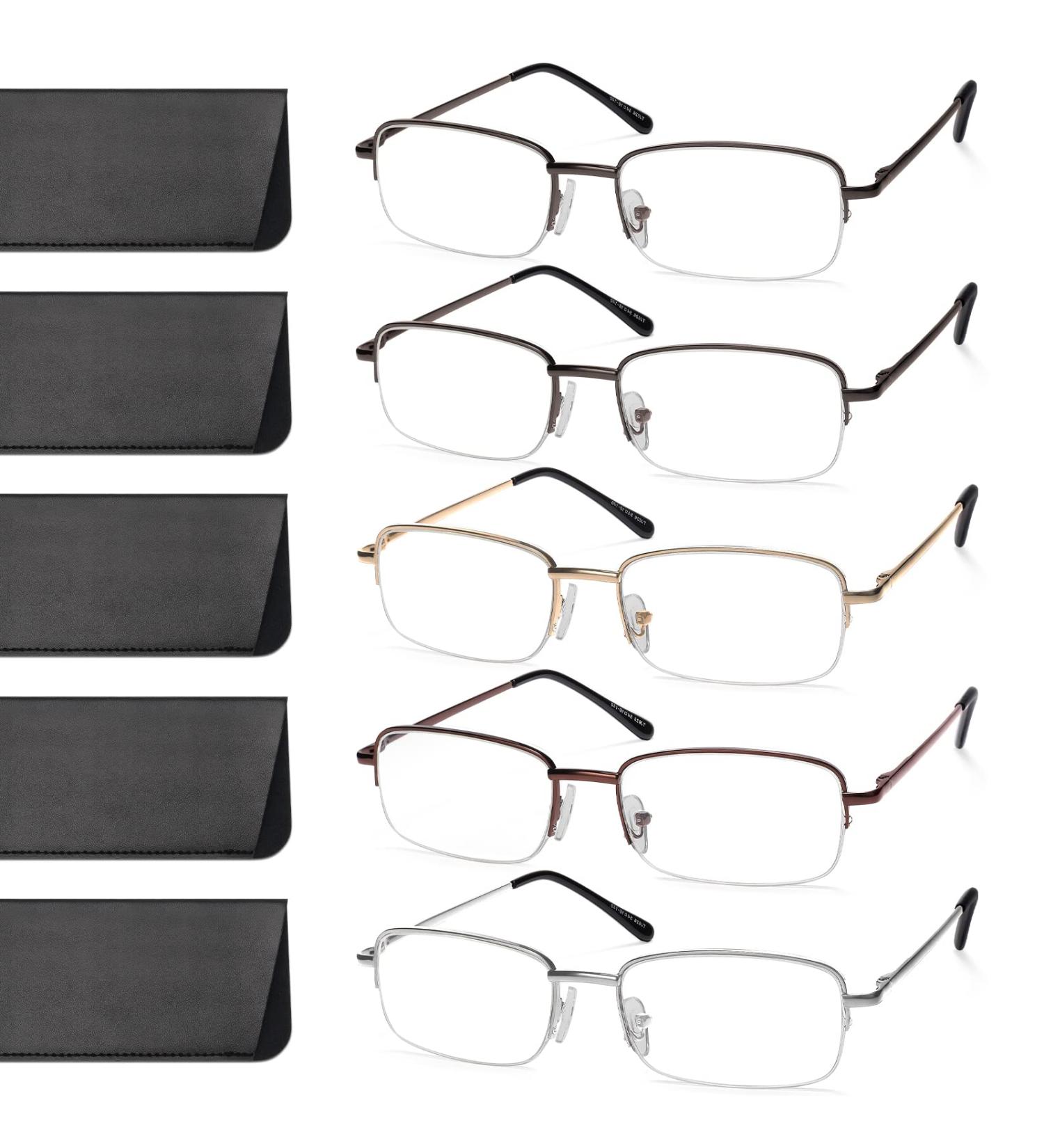 5 Pack Men's Blue Light Blocking Reading Glasses | Metal Frame Anti-Eye Strain Eyewear | Gunmetal, Gold, Silver, Brown | 2.0x Magnification - Buy Online on GoSupps.com