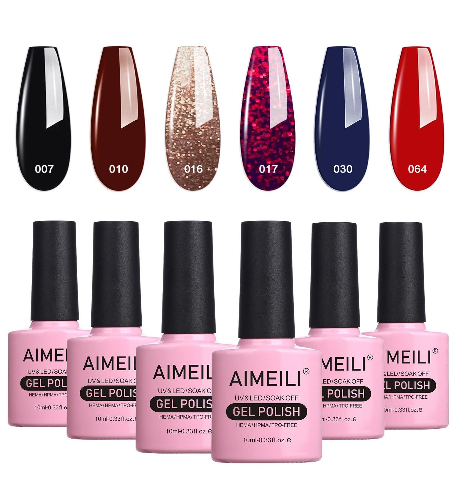 AIMEILI Gel Nail Polishes Red Black Glitter Gel Polish Set Soak Off UV LED Nail Salon Set Gel Varnish Manicure Set - Long Lasting & Easy to Apply 6pcs X 10ml - Kit 21 KIT6-21 1.67 ml (Pack of 6) - Buy Online on GoSupps.com