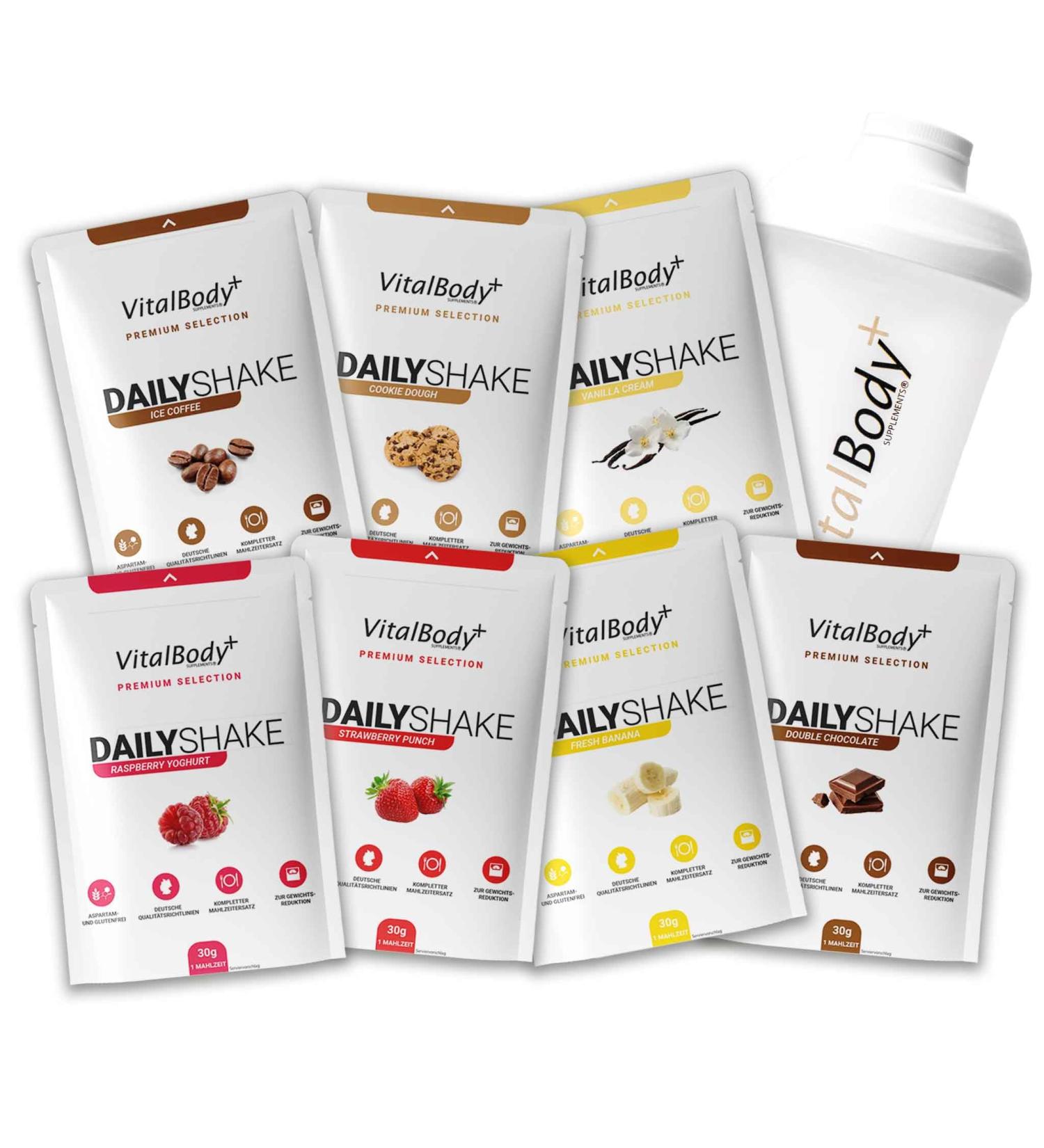 Vitalbodyplus Dailyshake 8 Series Package - 8 x 30g Low-Calorie Meal Replacement Shakes for Weight Loss | 250 Kcal per Shake Quick & Delicious - Buy Online on GoSupps.com