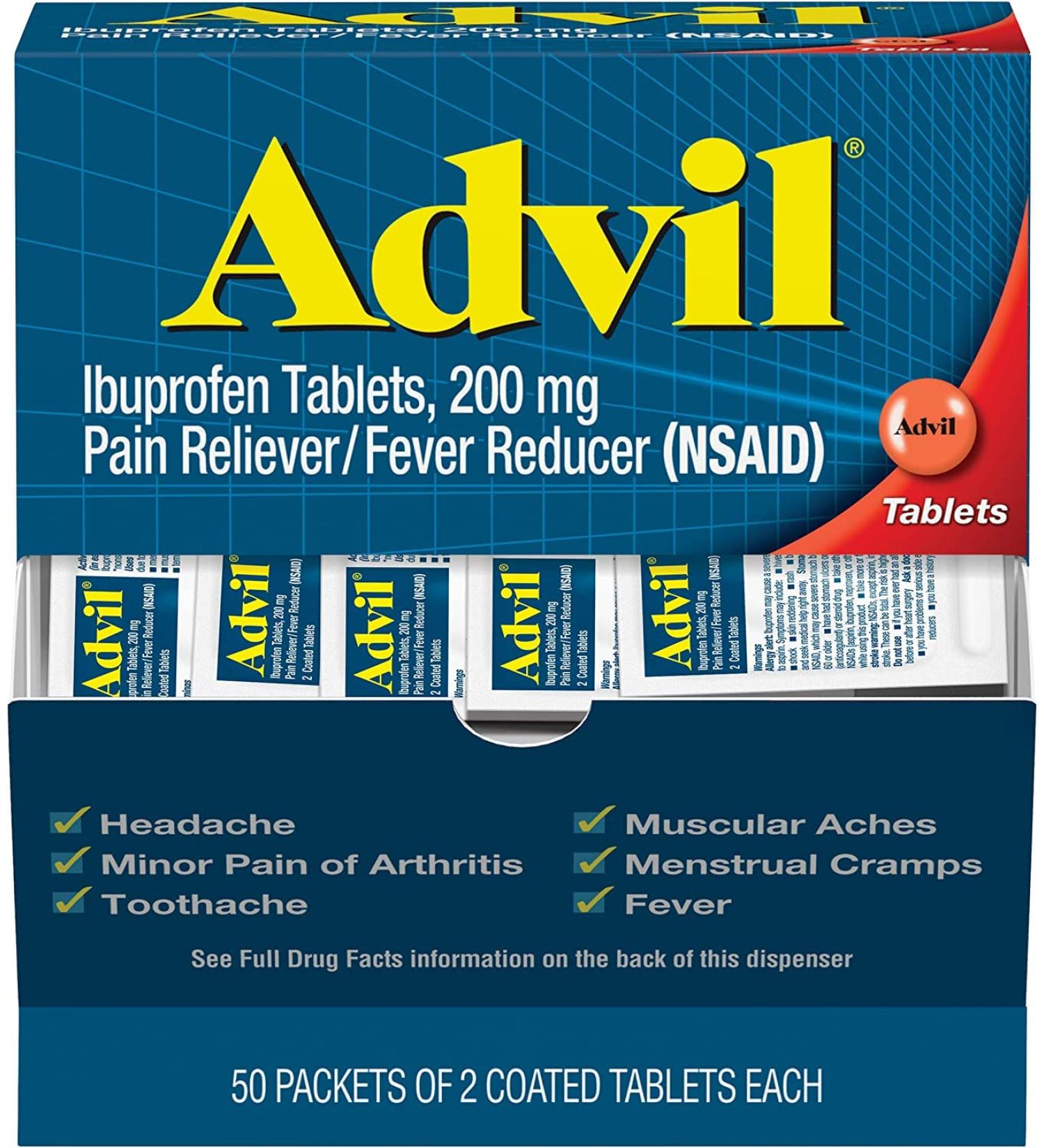 Advil Pain Reliever Tablets 200mg - Individually Sealed Packets (150 Packets Total) - Buy Online on GoSupps.com
