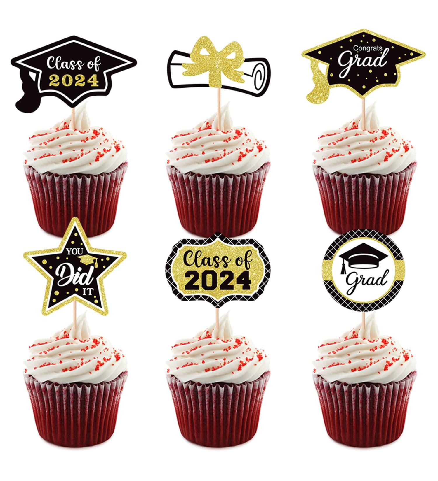2024 Graduation Cupcake Toppers - 12Pcs Glitter Black Gold Class of 2024 Congrats Grad 2024 Cap Diploma Cupcake Picks Graduation Cake Decorations for 2024 Graduation Party Supplies - Buy Online on GoSupps.com