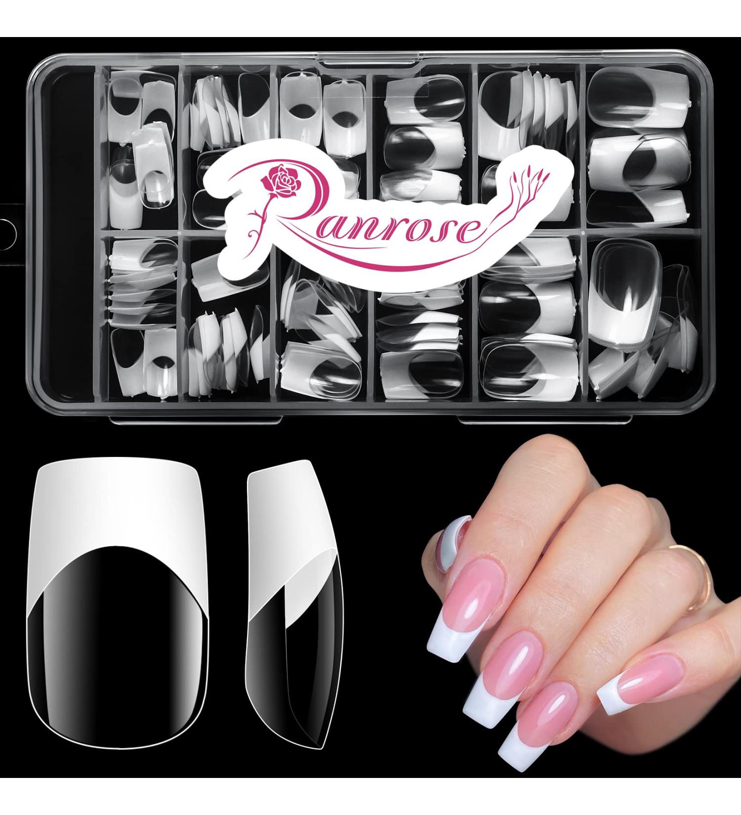 Ranrose 120pcs Square Fake Nails - Acrylic Full Cover Tips | Short French Press-On Nail Extensions | 10 Sizes | DIY Nail Art with Box - Buy Online on GoSupps.com