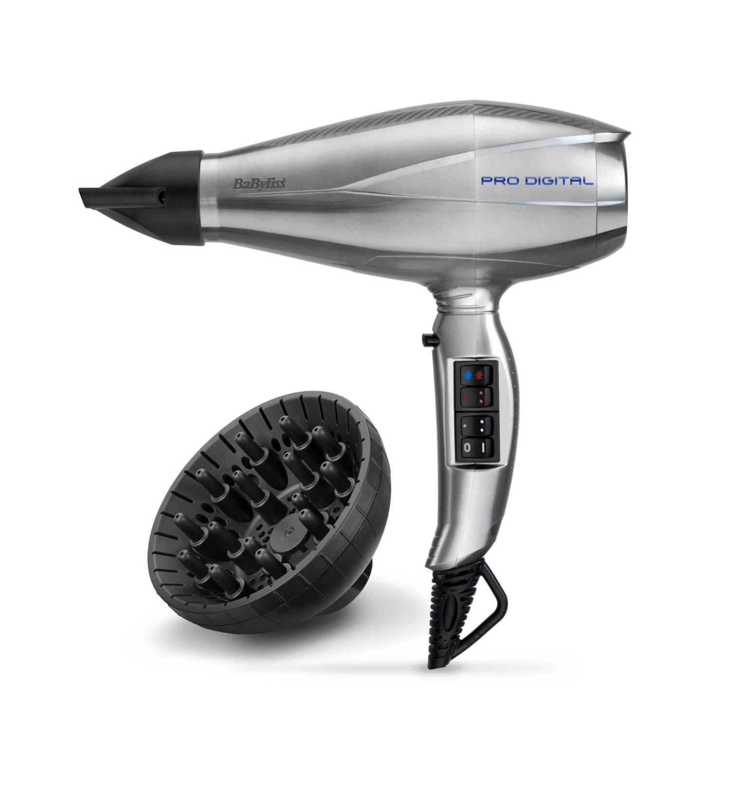 BaByliss Pro Digital 2200 Watt Professional Hair Dryer with Ionic Technology and Ceramic Coating Made in Italy 6000E Silver - Buy Online on GoSupps.com