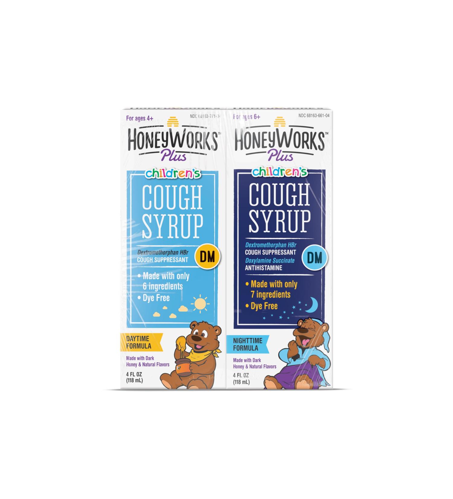 HoneyWorks Cough Syrup for Kids with Organic Honey Day/Night Bundle 4 Oz (Pack of 2) Cough suppressant for Kids with Dark Honey 2-Pack Bundle - Buy Online on GoSupps.com