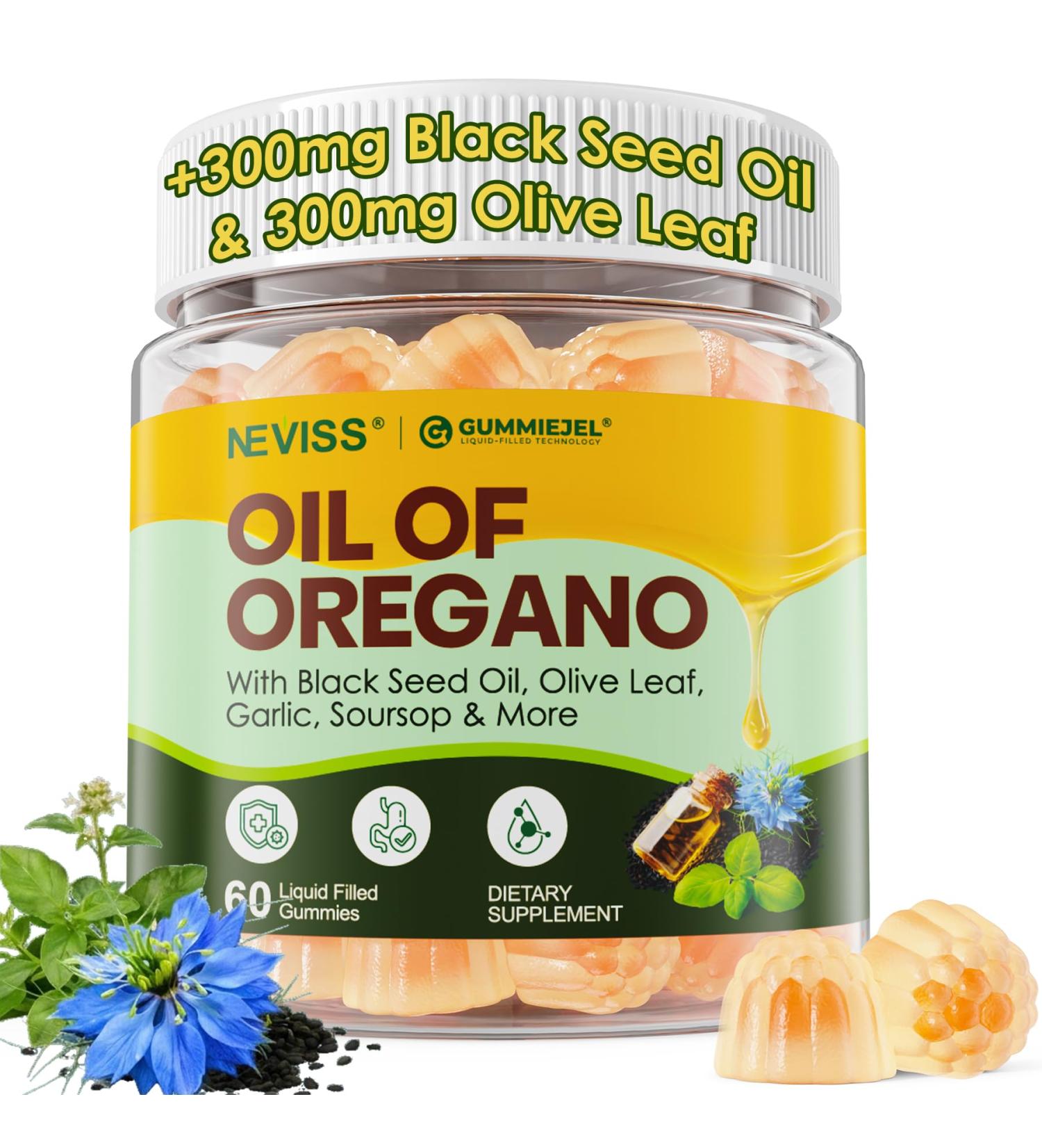 Oregano Oil with Black Seed Oil Filled Gummies 12 IN 1 Oil Of Oregano Supplement for Immune & Digestive w/ High Carvacrol & Thymoquinone Olive Leaf Aceite de Or gano C psulas Replacement 60 Counts - Buy Online on GoSupps.com