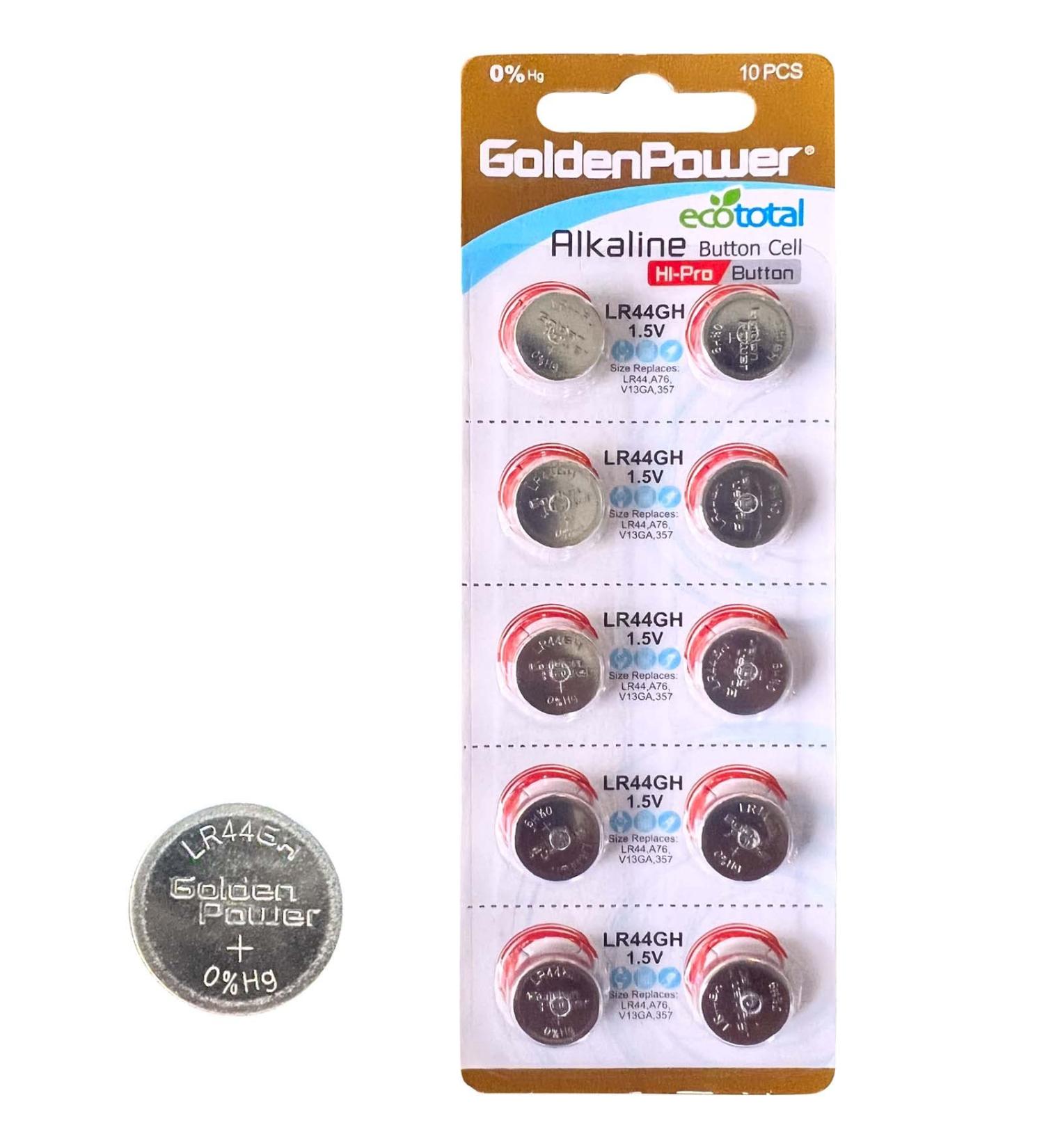 Buy GoldenPower LR44GH Alkaline Button Cell Battery 1.5V - 10 Count | Leak-Proof Hi-Pro Strong Performance - International Shipping Available - Buy Online on GoSupps.com