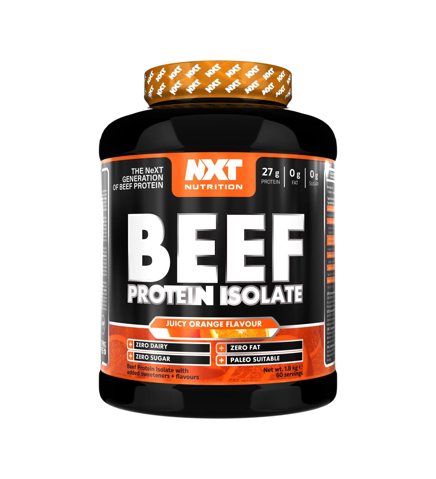 NXT Nutrition Beef Protein Isolate Powder - Protein Powder High in Natural Amino Acids - Paleo Keto Friendly - Dairy and Gluten Free - Muscle Recovery | 1.8kg (Orange) - Buy Online on GoSupps.com