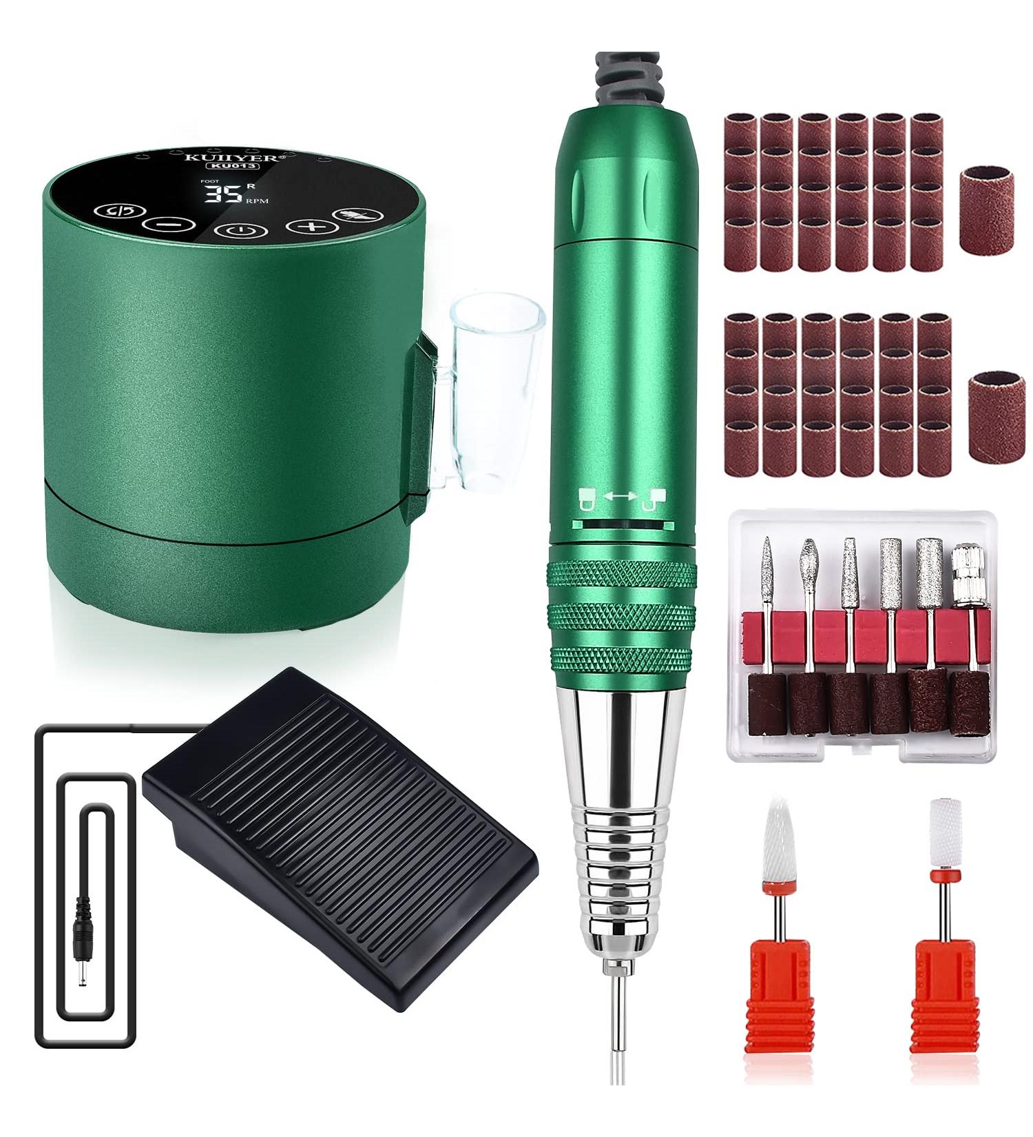KUIIYER Electric Nail Drill Machine 35000RPM Kit with Foot-Mode & Touch Screen - 67Pcs Variable Speed Forward & Reverse Nail File Set for Gel Acrylic Nails & DIY Manicure Pedicure - Buy Online on GoSupps.com