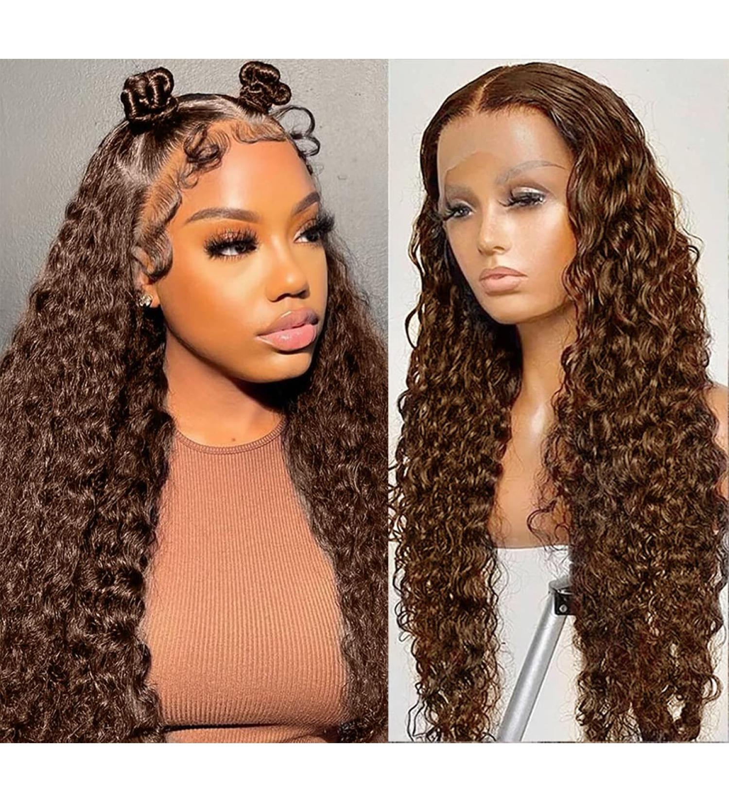 Chocolate Brown Deep Wave Lace Front Wig - Brazilian Human Hair, 20 Inch, Pre Plucked with Baby Hair, 150% Density - Buy Online on GoSupps.com