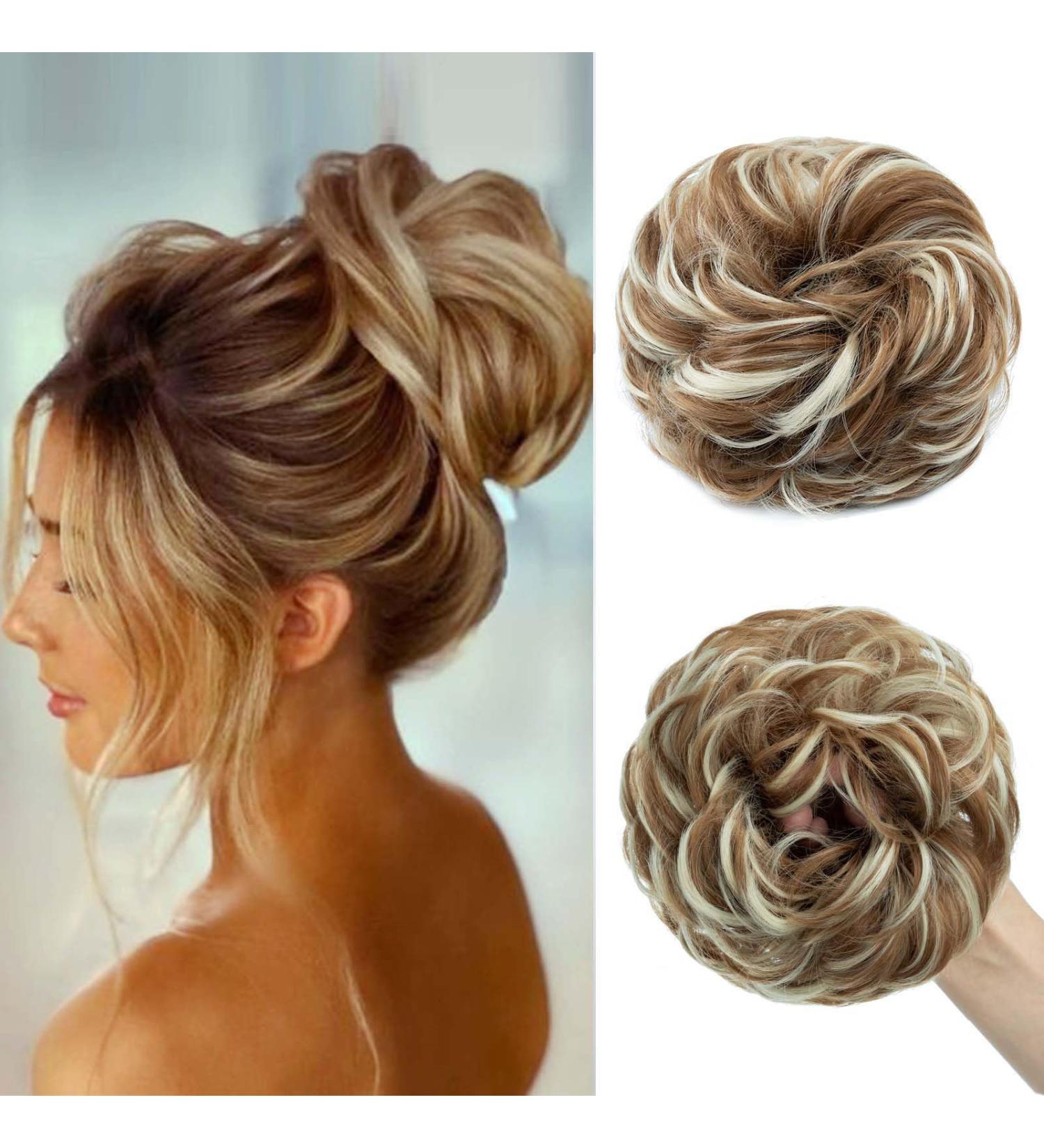 Tess Hair Part with Rubber Band - 55g Honey Blonde & White Blonde Synthetic Hair Extensions for Large Buns | Women's Hair Tie - Buy Online on GoSupps.com