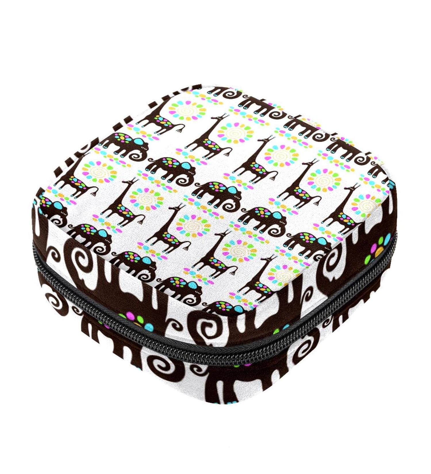 Menstrual Bag with Zipper for Women & Girls | Giraffes & Elephants Design - International Shipping Available - Buy Online on GoSupps.com