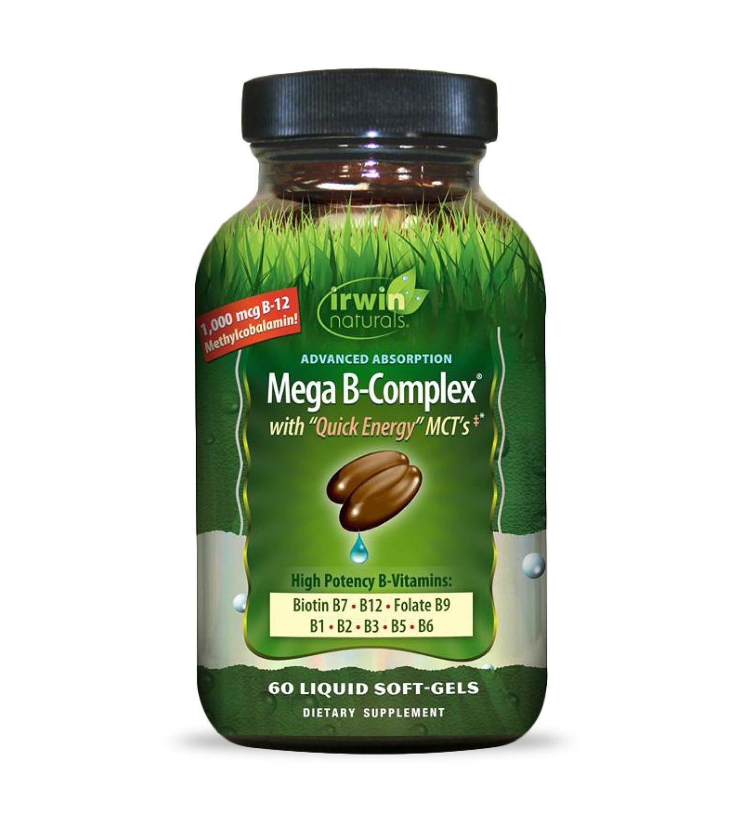 Buy Irwin Naturals Mega B Complex with Quick Energy MCTs - 60 Liquid Soft-Gels for Optimal Energy & Wellness - Buy Online on GoSupps.com