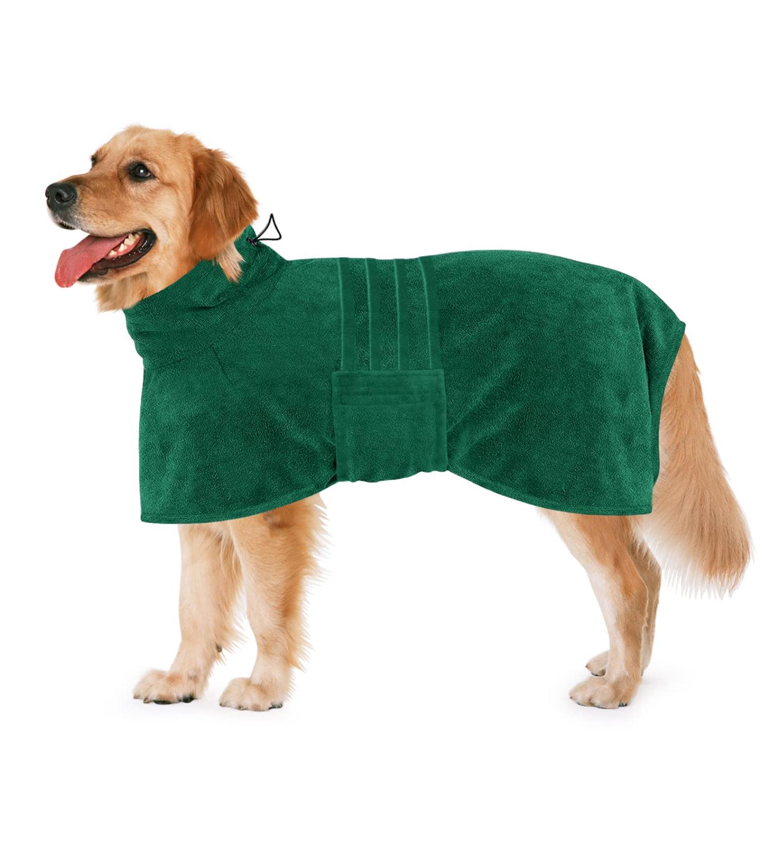 Dolahovy Microfiber Dog Bathrobe Towel - Adjustable Fast-Dry Coat for Small Medium Large Dogs | Super Absorbent Green Dog Robe - Buy Online on GoSupps.com